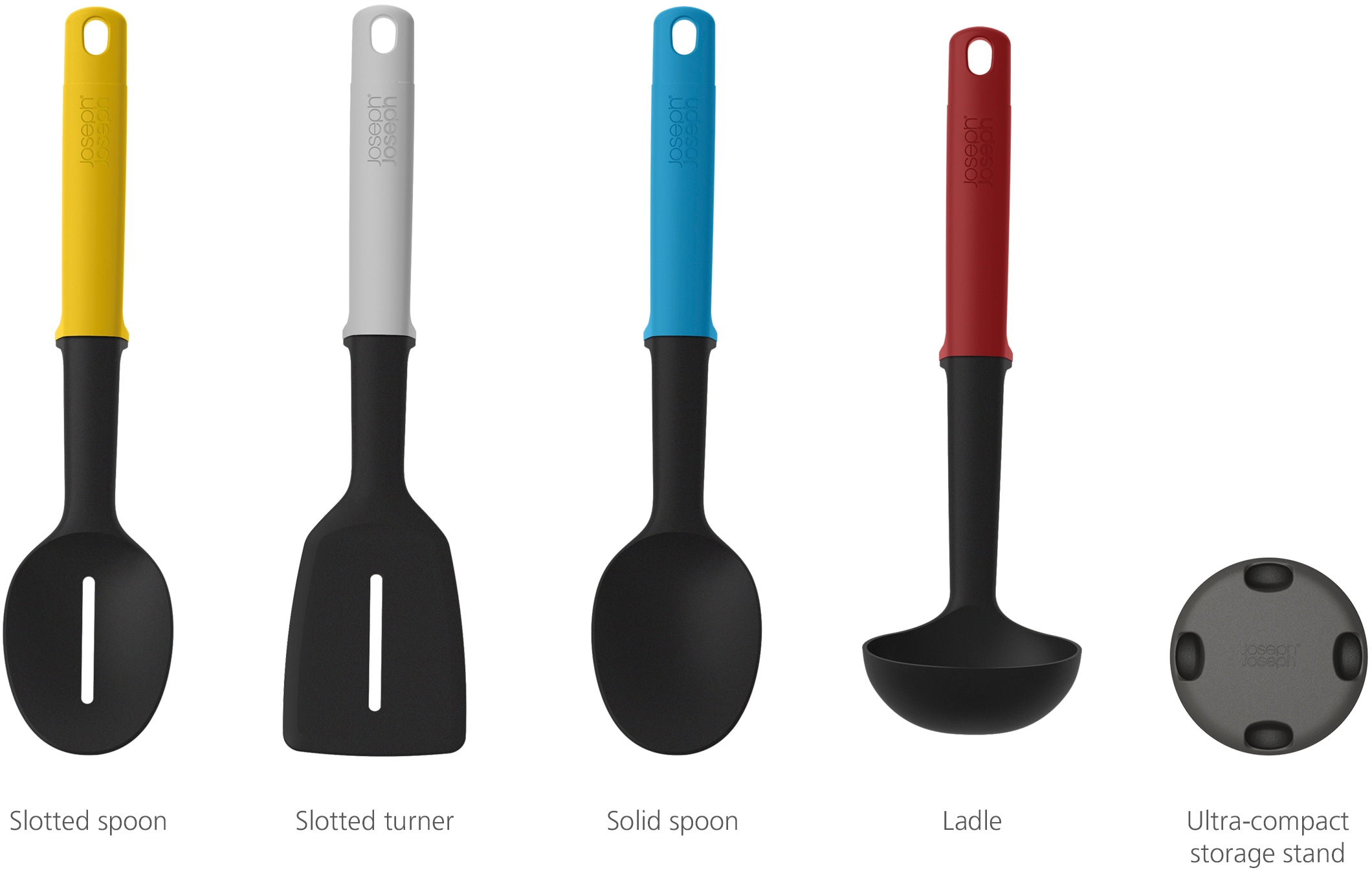 Joseph Joseph Kochbesteck-Set »Elevate™ Slim«, (Set, 5 tlg., Storage stand, Slotted Turner, Slotted spoon, Solid spoon, Ladle), mit Ständer