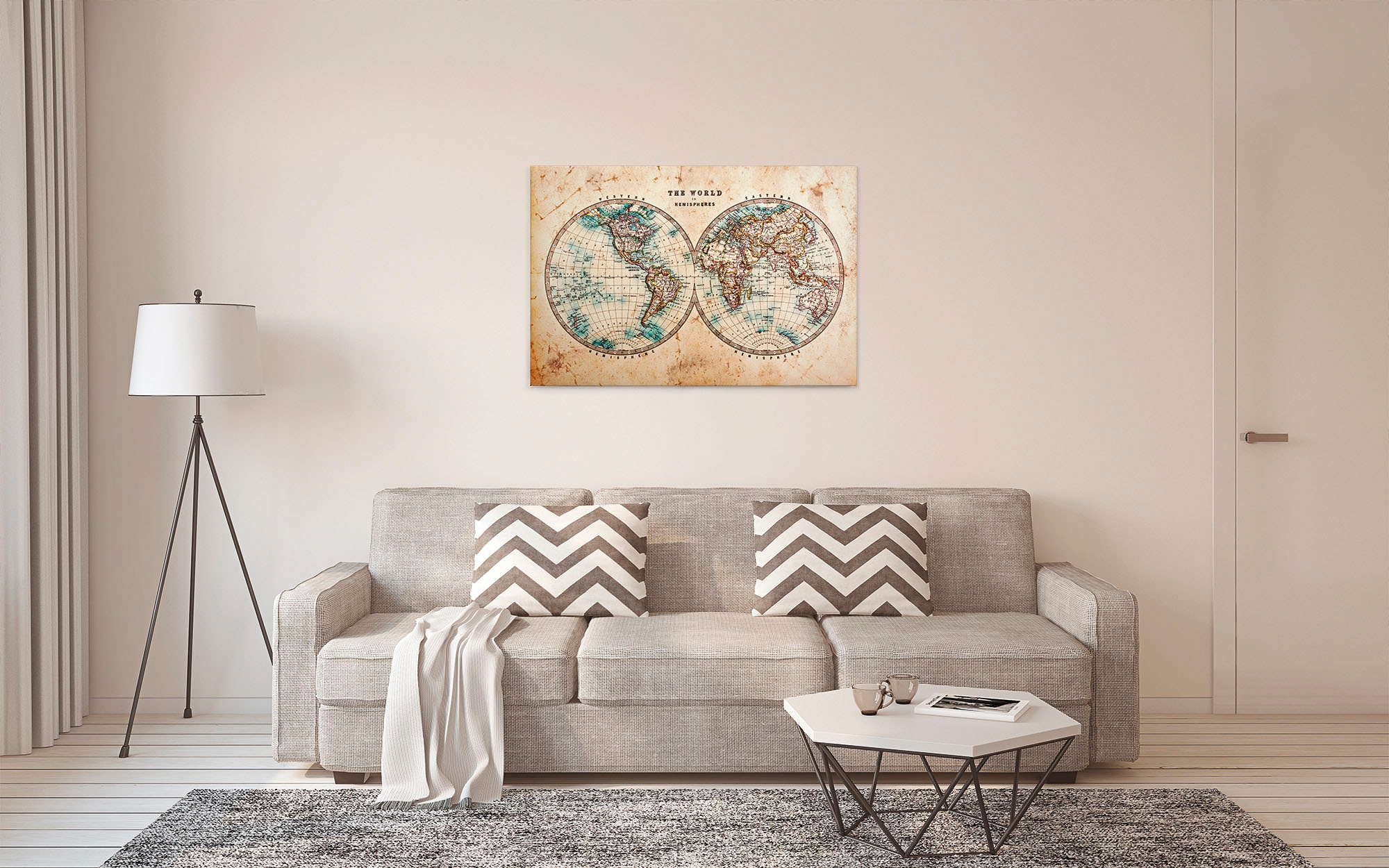 A.S. Création Leinwandbild »Hemispheres«, Kunst-Weltkarte-Kinder, (1 St.), Atlas Weltkarte Antik Vintage Keilrahmen Leinwand-Bild Wohnzimmer Wand
