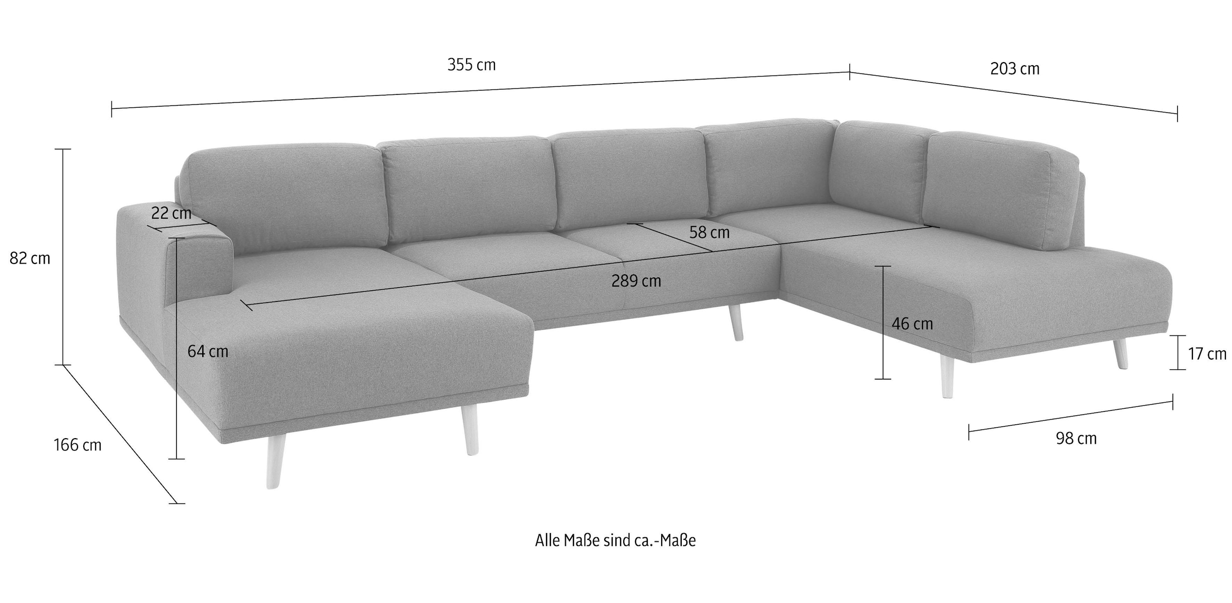 Home affaire Wohnlandschaft »Lasse U-Form«, im scandinavischem Stil mit Holzfüßen