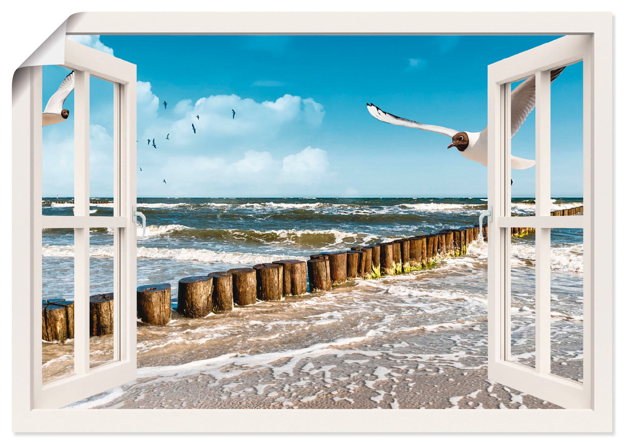 Artland Wandbild »Fensterblick - Ostsee«, Fensterblick, (1 St.), als  Leinwandbild, Wandaufkleber oder Poster in versch. Größen auf Raten kaufen