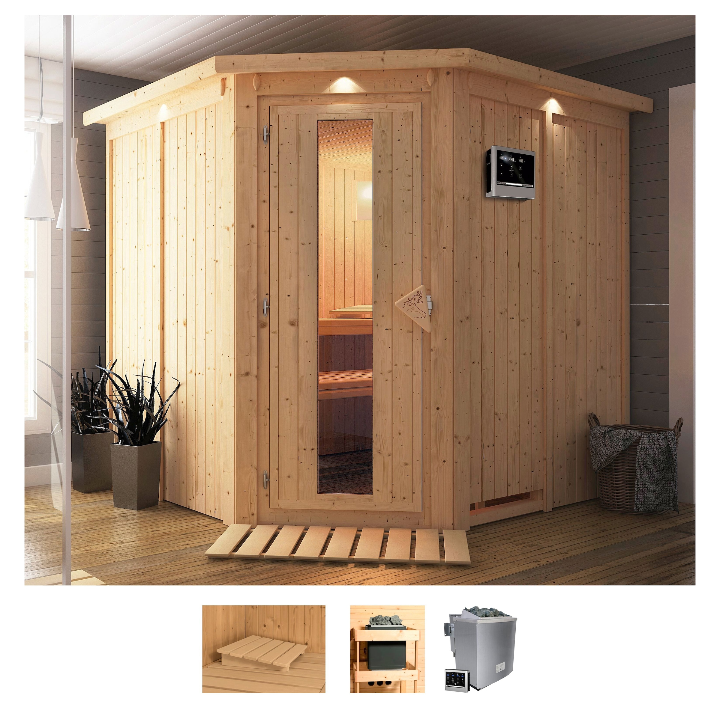 Karibu Sauna Jarin Set Kw Bio Ofen Mit Externer Steuerung