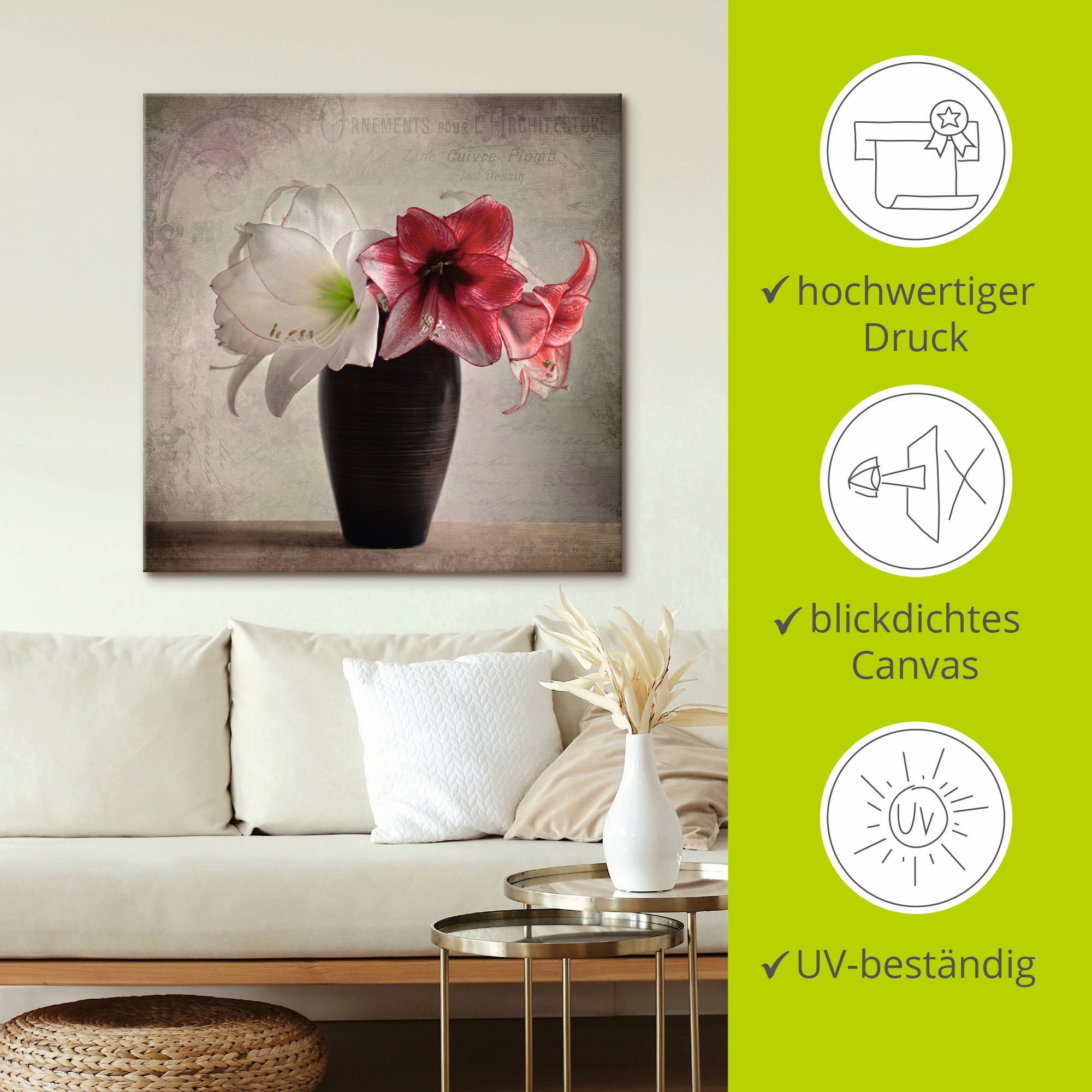 Artland Wandbild »Amaryllis Vintage I«, Blumen, (1 St.), als Alubild, Outdoorbild, Leinwandbild in verschied. Größen