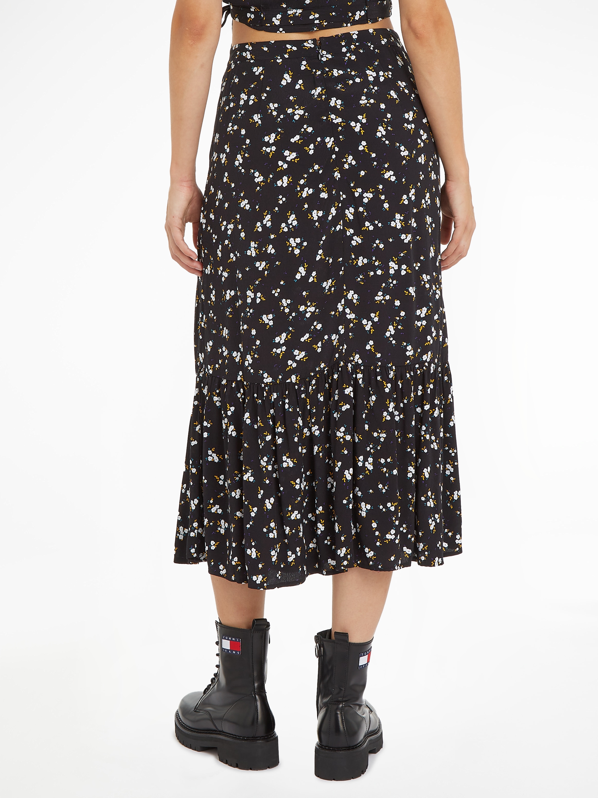 Tommy Jeans A-Linien-Rock »TJW FLORAL RUFFLE MIDI SKIRT EXT«, Webrock Mit Tommy Jeans Markenlabel