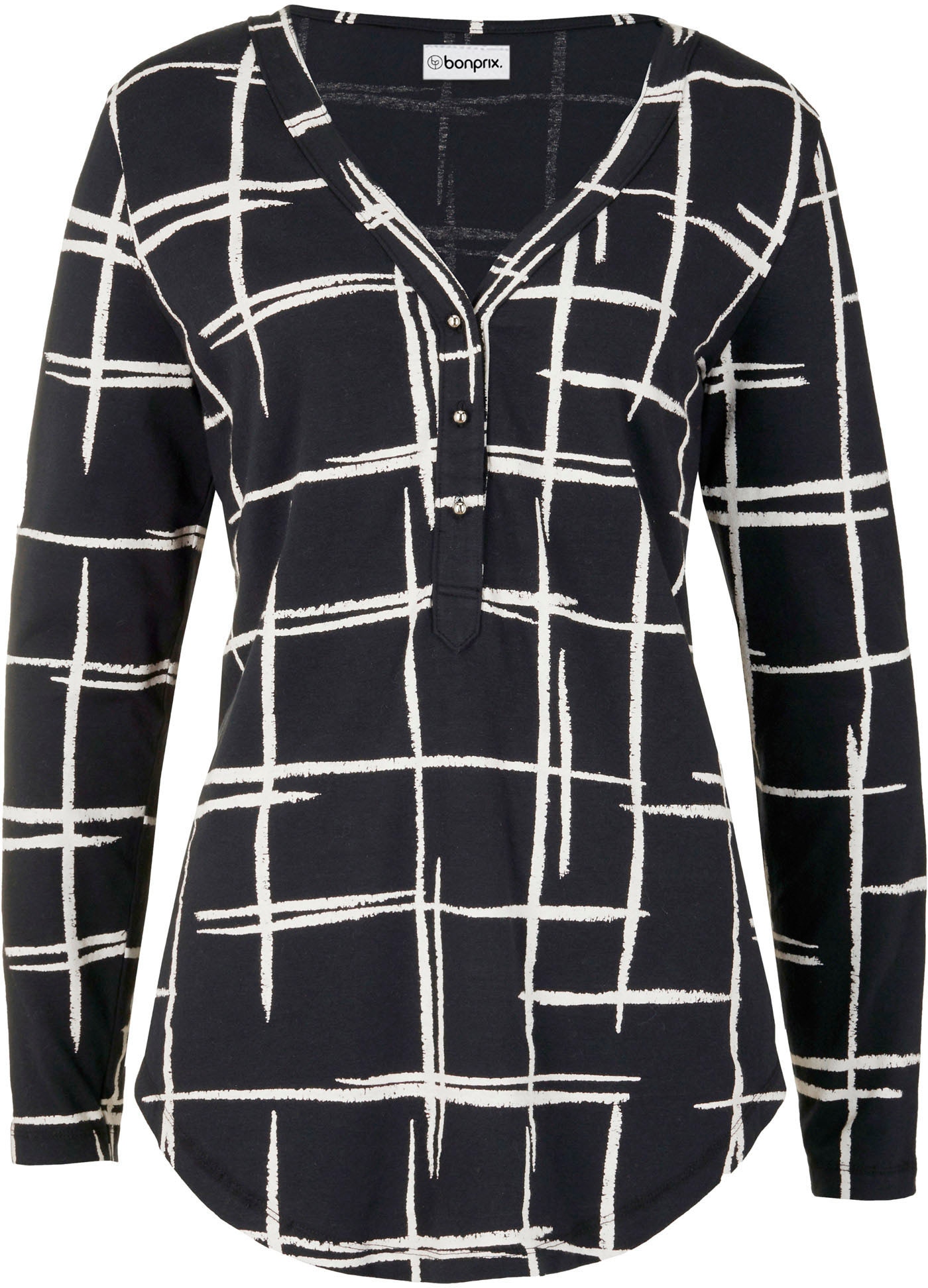 bonprix Blusenshirt figurumspielende Passform, Longshirt-Design, mit gerundetem Saum