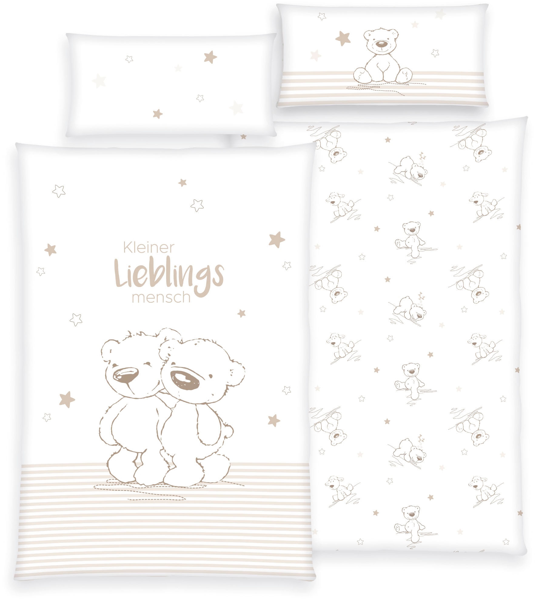 Lüttenhütt Kinderbettwäsche »Kleiner Liebling in Gr. 100x135 und 135x200 cm«, aus Baumwolle, mit niedlichem Bärenmotiv & Schriftzug, Babybettwäsche