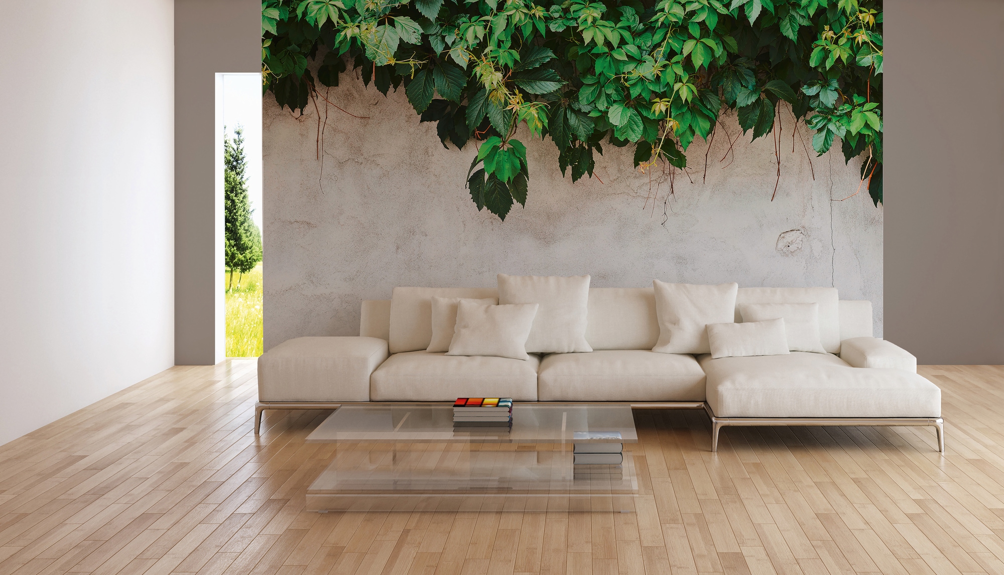 A.S. Création Vliestapete »Fototapete Efeu auf Putzoptik Weiß Grün« matt st günstig online kaufen