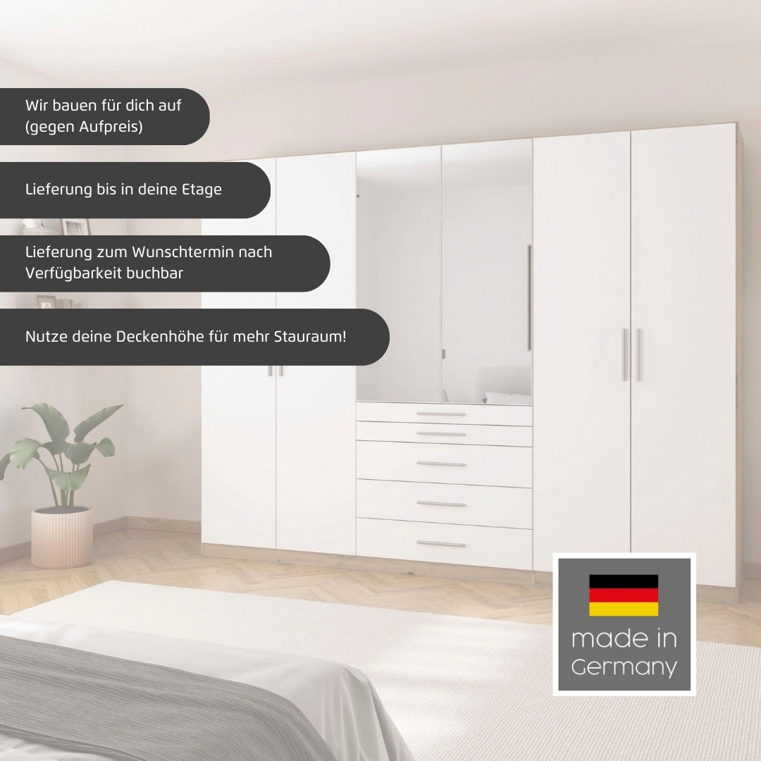 rauch Schlafzimmer-Set »Komplettschlafzimmer Schlafzimmer Stauraumbett MADE IN GERMANY« Set, Liegefläche 180x200, Schrank Maße B/H/T: 271/210/54 cm, 4 tlg. tlg. Schrank mit 5 Schubladen, Bettanlage mit 8 Schubladen MADE IN GERMANY