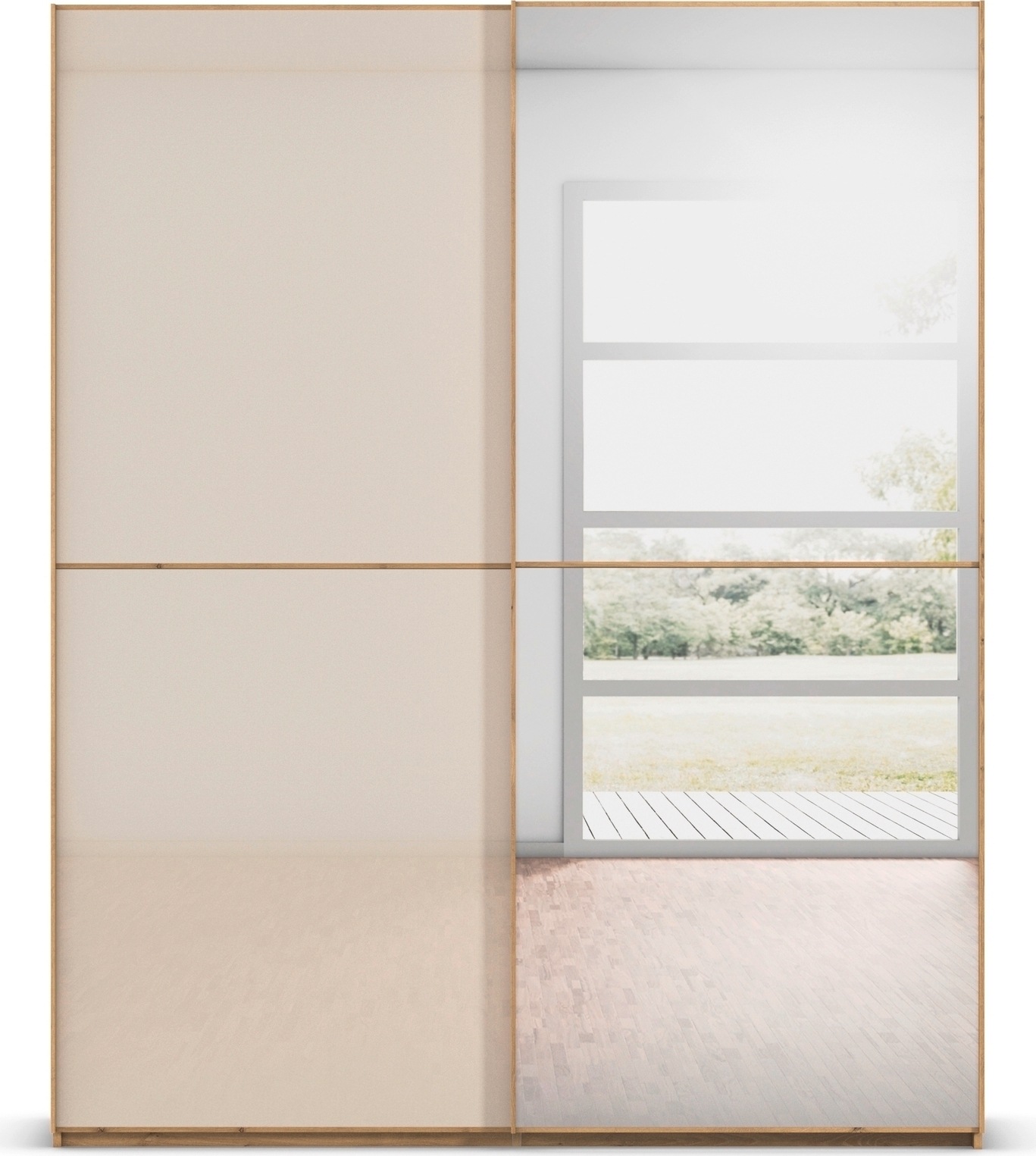 rauch Schwebetürenschrank »Kleiderschrank Schrank Garderobe Schlafzimmerschrank SCALE-DUO«, edle zweigeteilte Türen Spiegel/Glas-Mix 3 Zierleisten MADE IN GERMANY