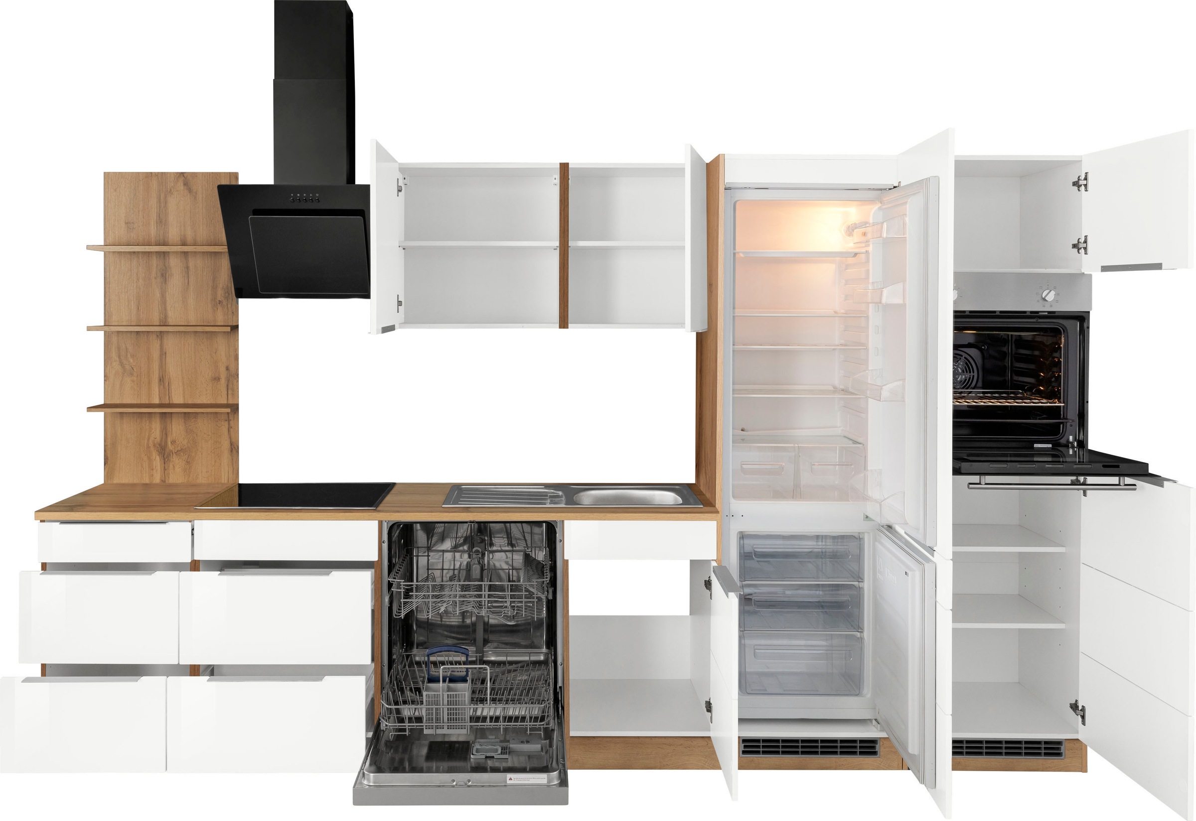 KOCHSTATION Küchenzeile »KS-Brindisi Breite 340 cm«, wahlweise mit E-Geräten und Induktion, mit MDF-Fronten und Regal