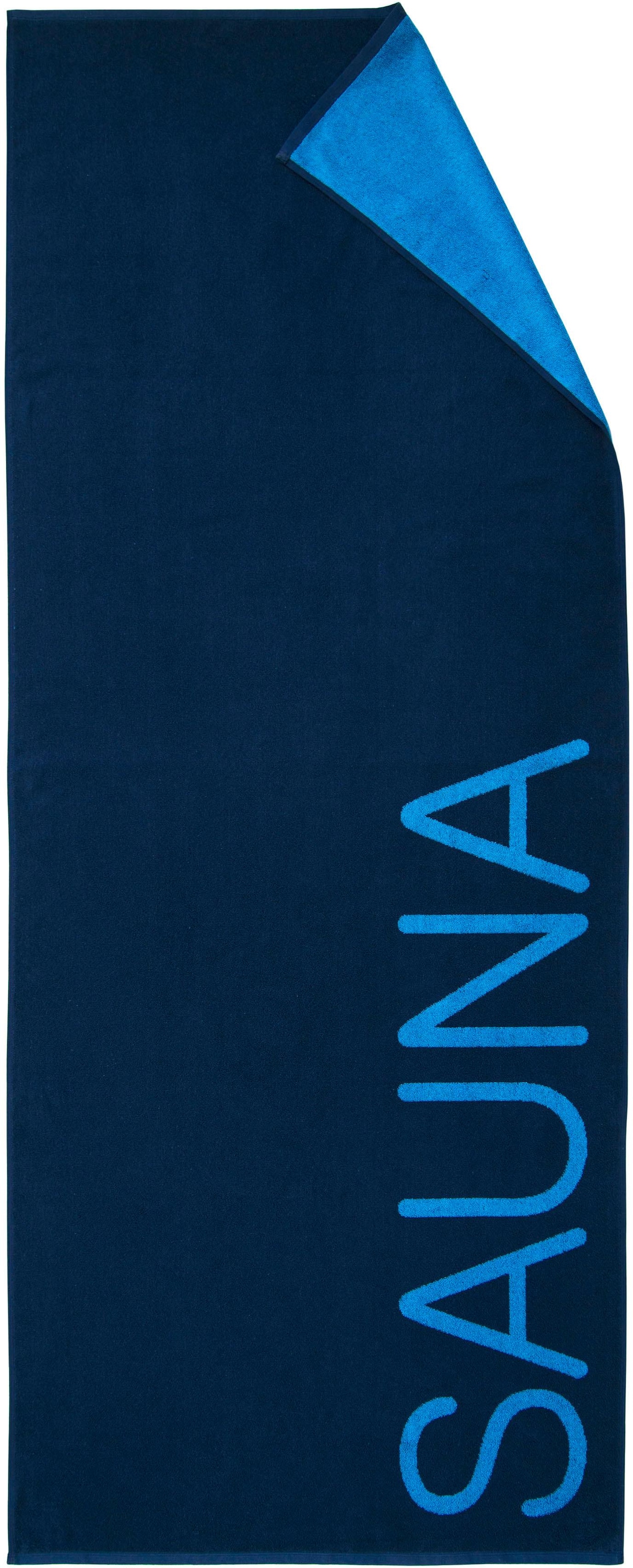 Saunatuch »Doubleface« mit Schriftzug "Sauna" blau Zwirnfrottee, Obermaterial: 100% Baumwolle B/L: 80cmx200cm, 1 Stk., Zwirnfrottee