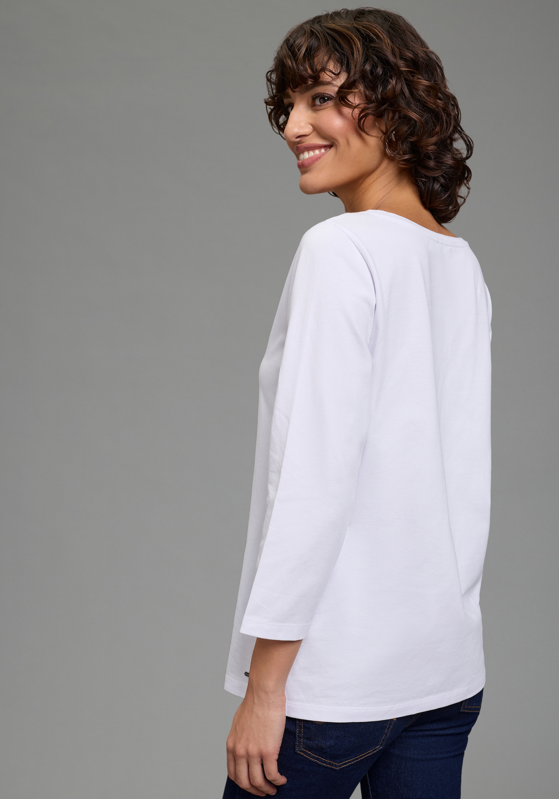 Laura Scott 3/4-Arm-Shirt Basic-Stil, 3/4-Ärmellänge, U-Boot-Ausschnitt