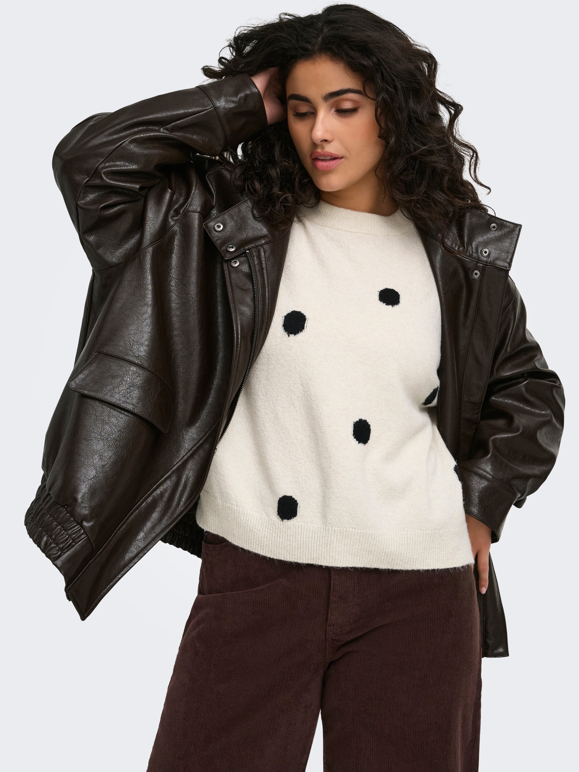 ONLY CARMAKOMA »CARRICA LS DETAIL O-NECK KNT« Materialmix, normal geschnitten
