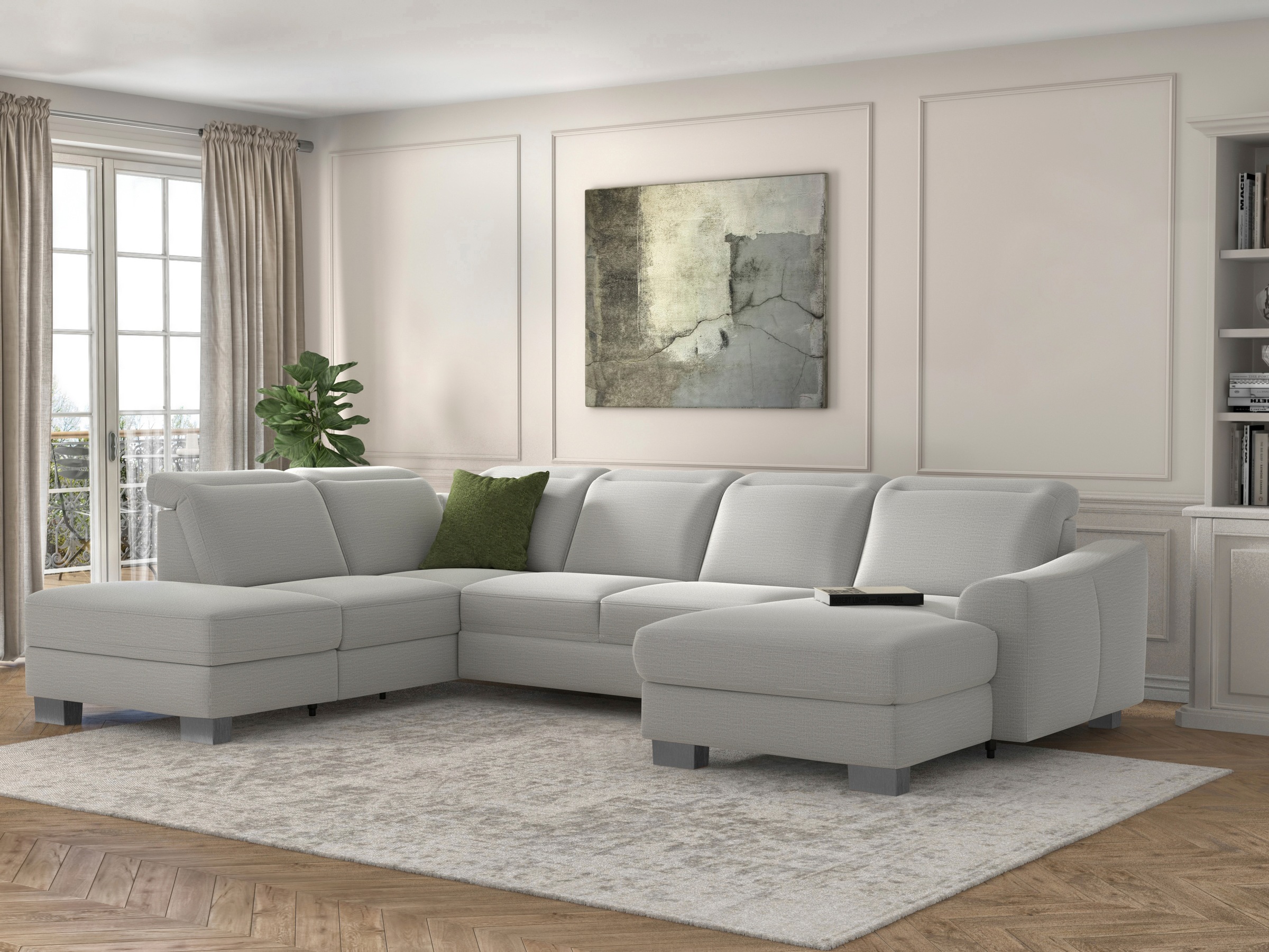 sit&more Wohnlandschaft »Dundee U-Form« mit Federkern und Edelstahlfüßen, wahlweise mit Kopfteilverstellung