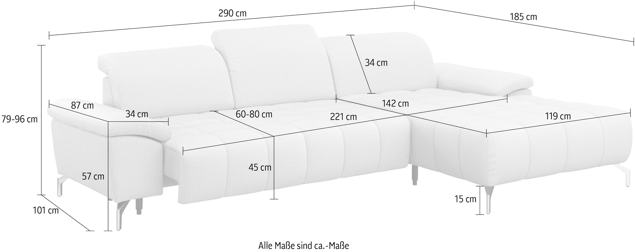 sit&more Ecksofa »Cool L-Form«, wahlweise mit Kopfteilverstellung und Vorziehsitz, motorisch
