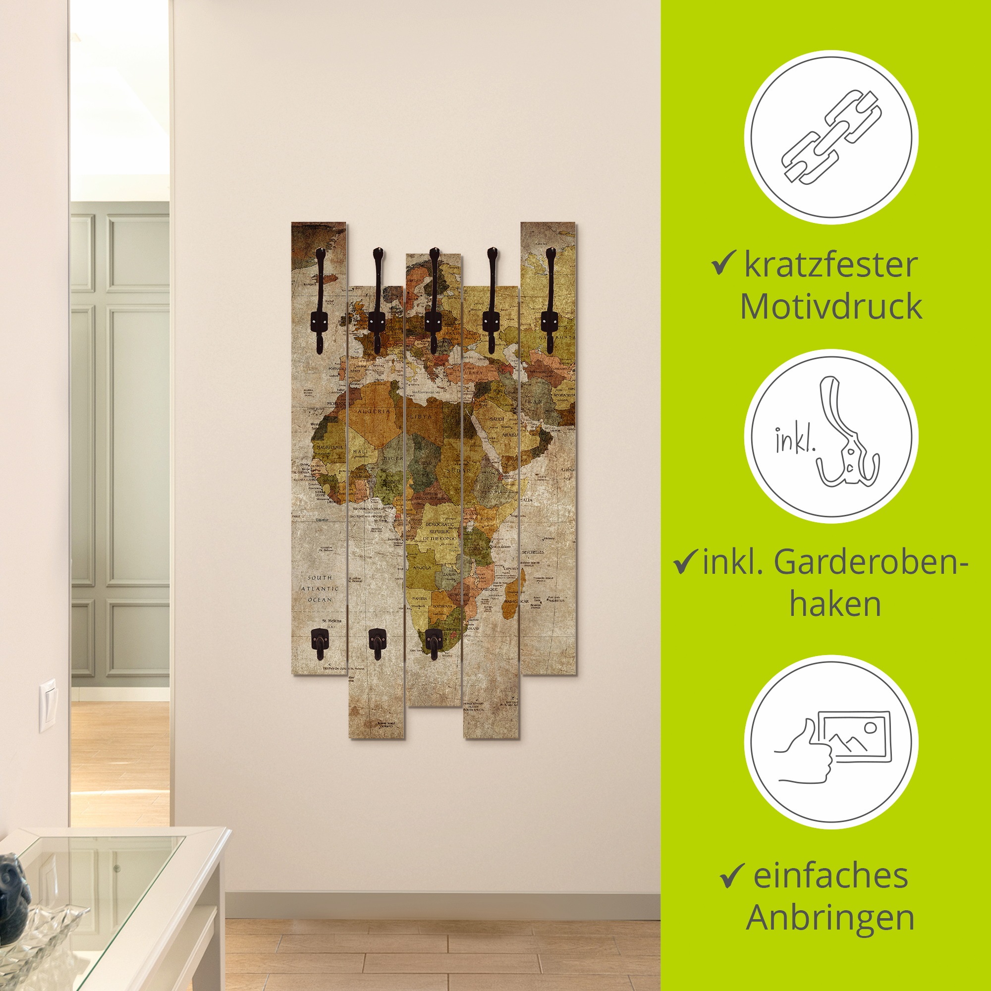 Artland Garderobenleiste »Weltkarte«, teilmontiert