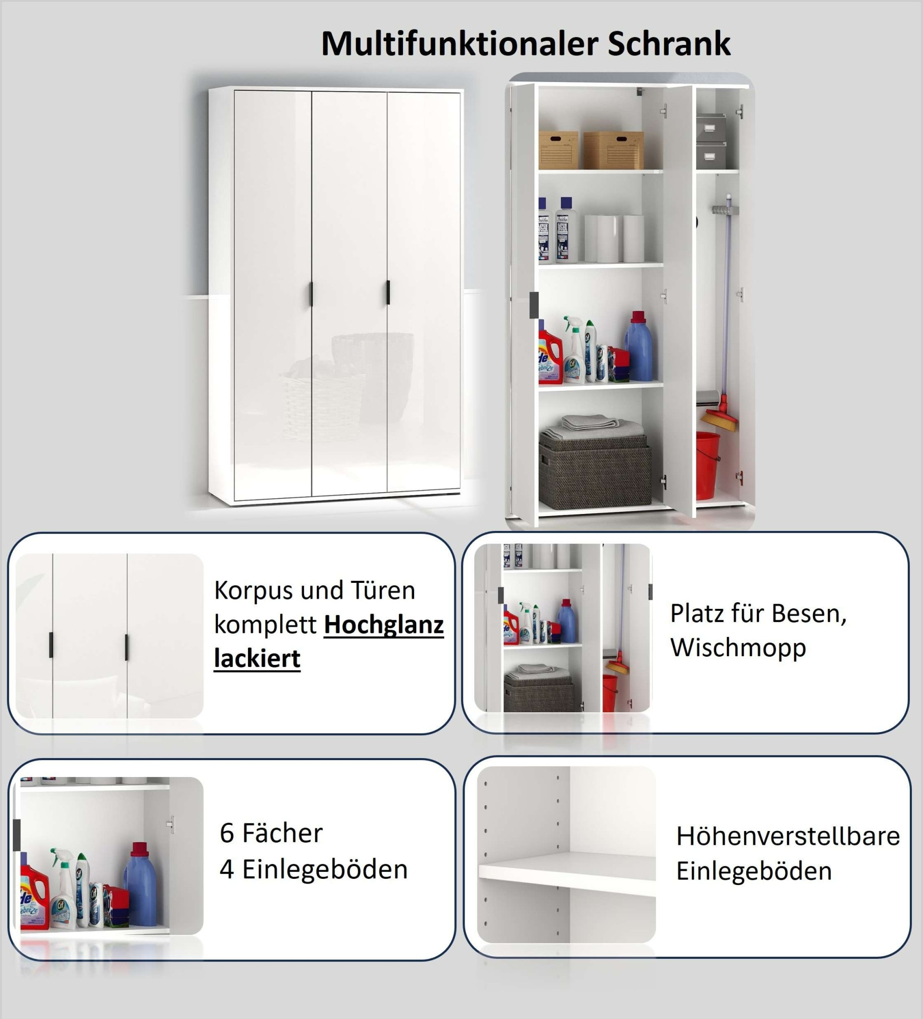 INOSIGN Mehrzweckschrank »Stauraumschrank , Breite 107 cm , Höhe 178 cm« 1 Stk. tlg. 3 Türen,1 kleiner und 3 große Einlegeböden- Schrank hochglanz lackiert