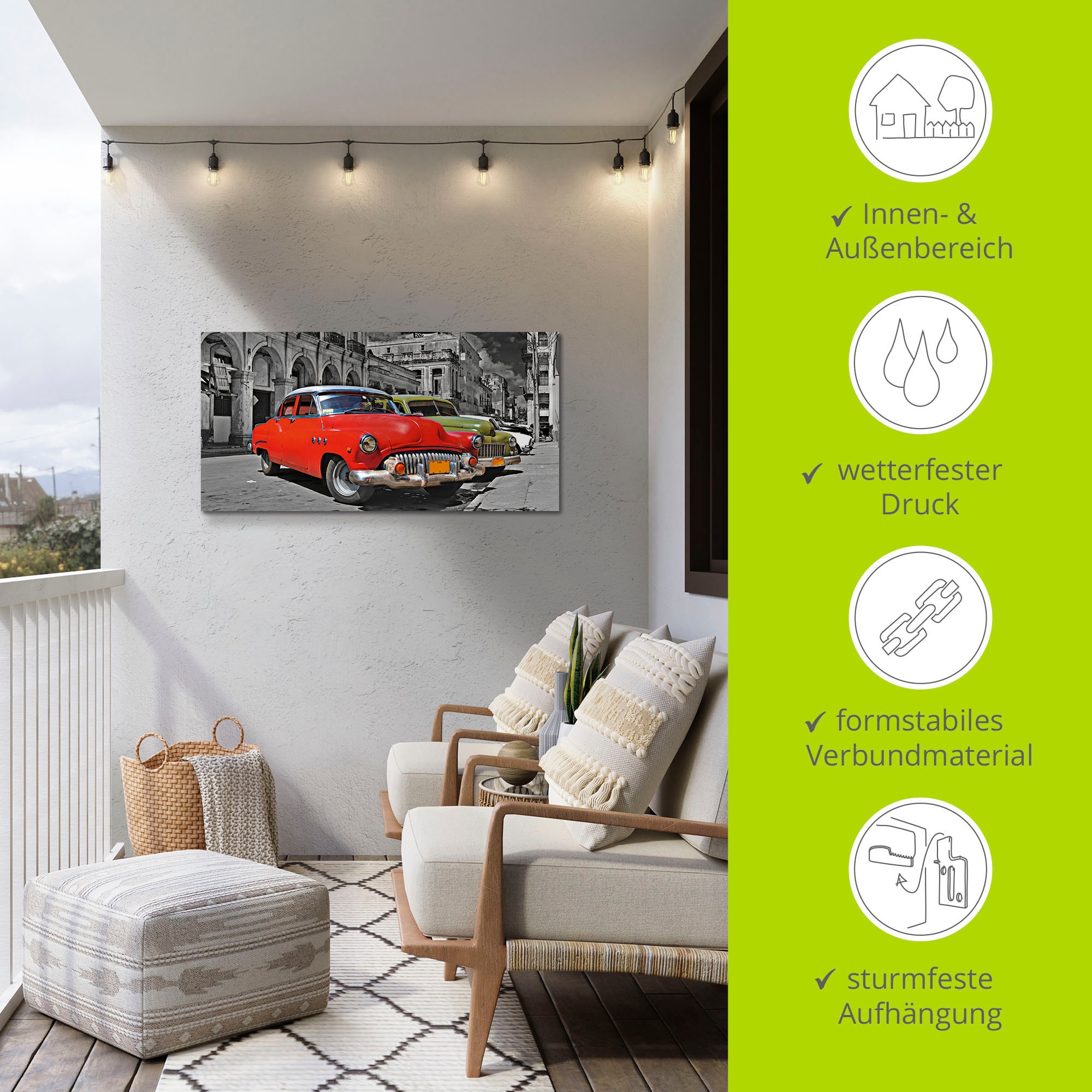 Artland Wandbild »Ansicht von bunten Havanna Autos«, Auto, (1 St.), als Alubild, Outdoorbild, Leinwandbild, Wandaufkleber, versch. Größen