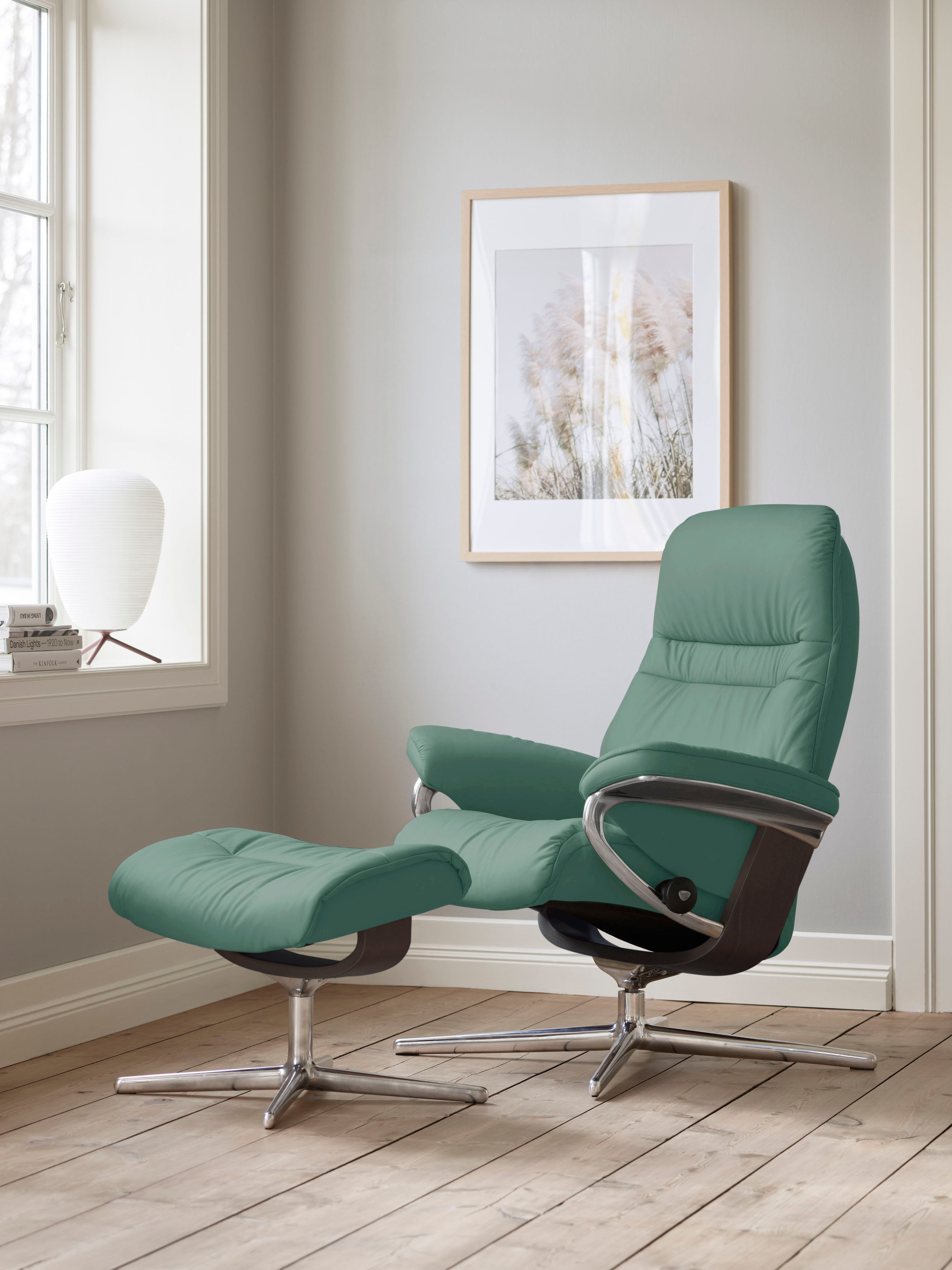 Stressless® Relaxsessel »Sunrise« Set, Relaxsessel mit Hocker,  mit Hocker, mit Cross Base, Größe S, M & L, Holzakzent Wenge