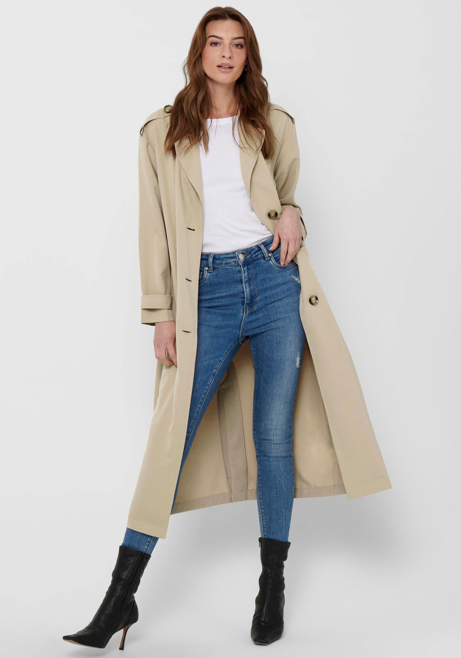 ONLY Trenchcoat »ONLLINE X-LONG TRENCHCOAT OTW NOOS«, mit Bindegürtel an der Taille - 2 Seitentaschen