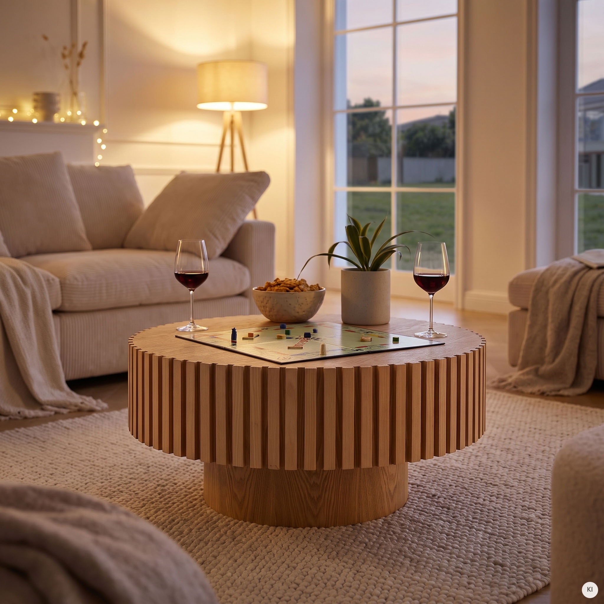 SalesFever Couchtisch »rund mit Massivholz-Lamellen Ø 80 cm« 1 Stk. tlg. Moderner Holztisch fürs Wohnzimmer mit Echtholzfurnier
