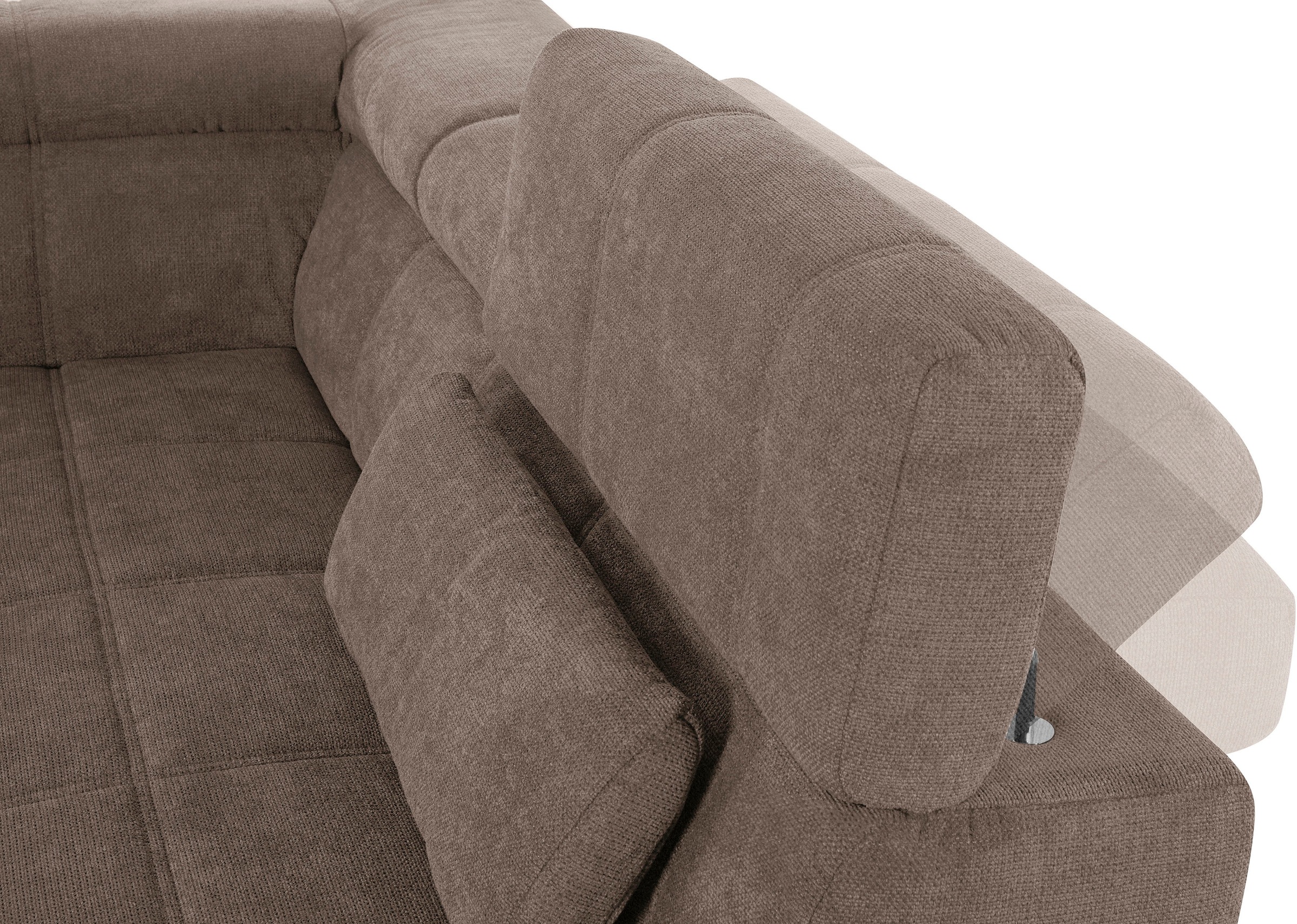 DOMO collection Ecksofa »Brandon L-Form, auch in Leder«, inklusive Kopfteilverstellung, wahlweise mit Sitztiefenverstellung