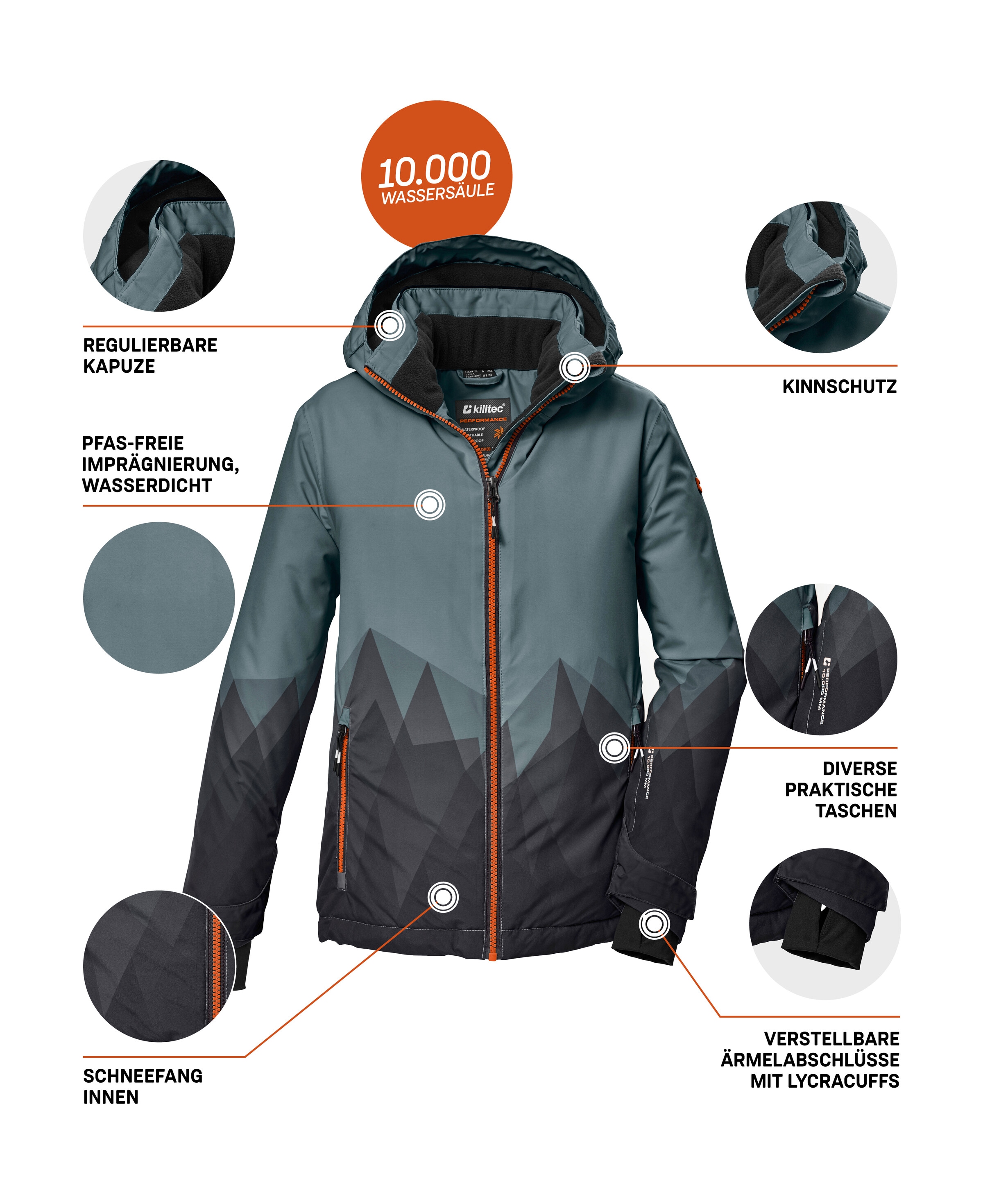 Killtec Skijacke »KSW 383 BYS SKI JCKT«, Wasser- und winddichte Skijacke mit verstellbarer Kapuze