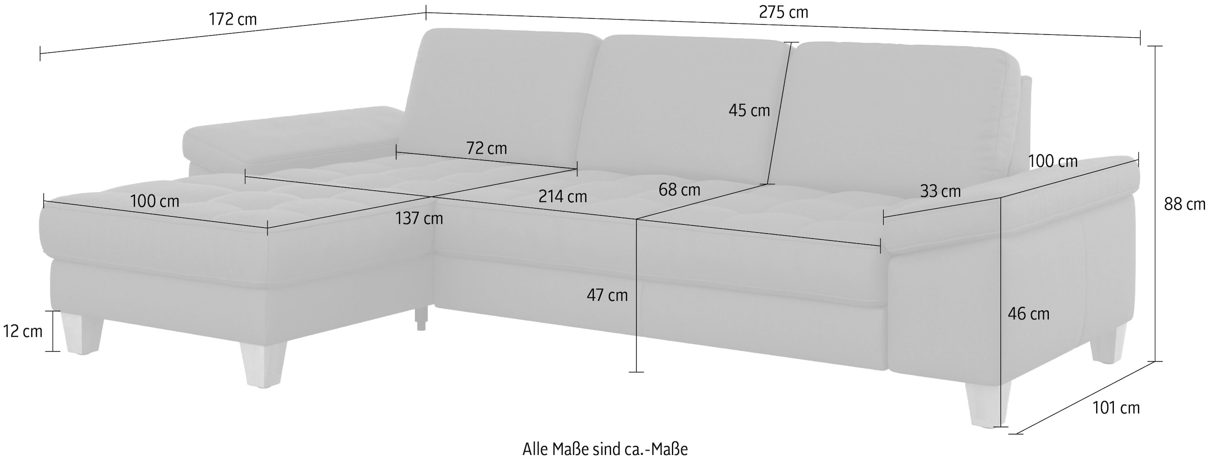 sit&more Ecksofa »Westham L-Form«, Recamiere, mit oder ohne Bettfunktion, Bettkasten, Füße wengefarben