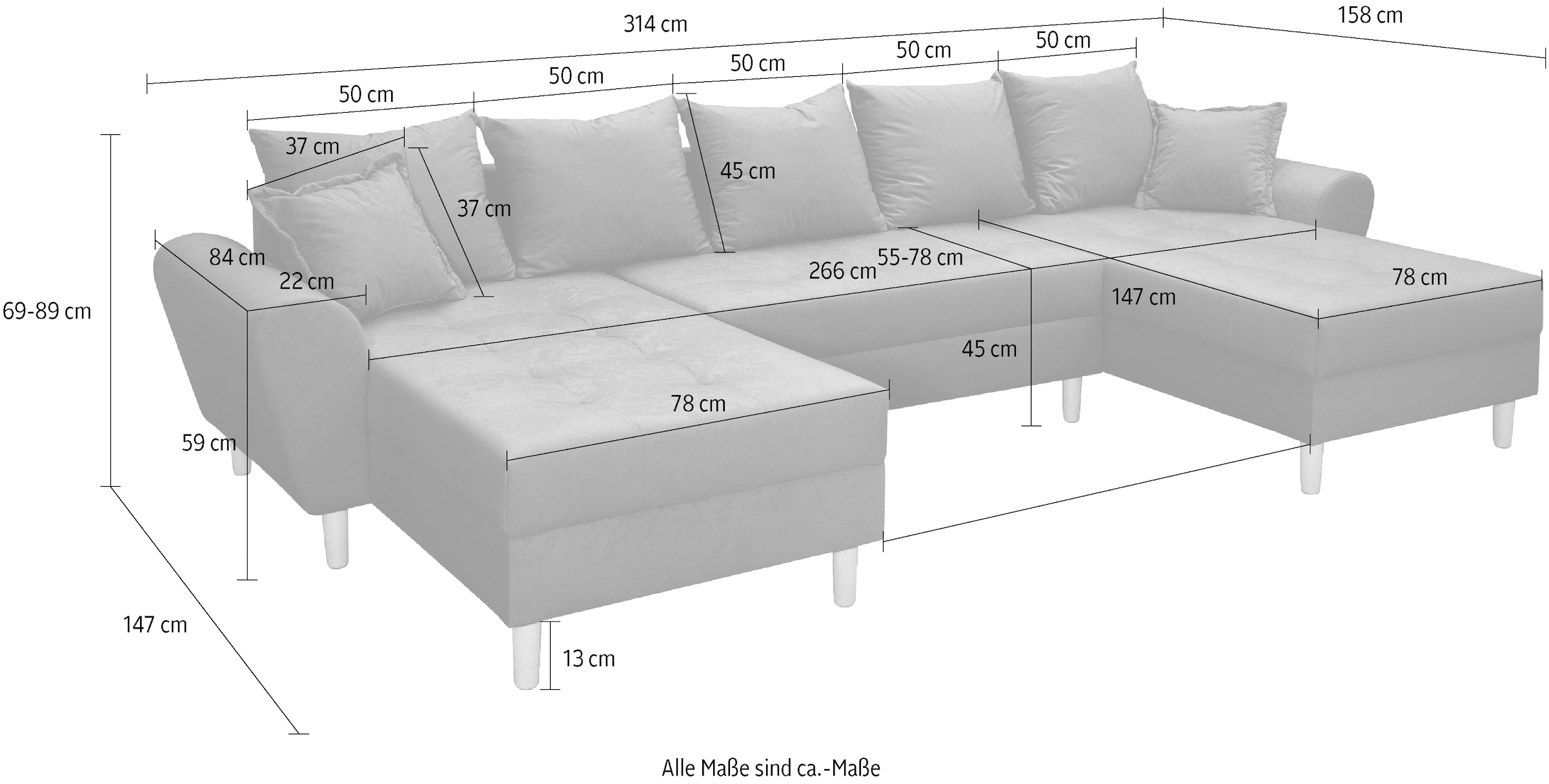 COLLECTION AB Wohnlandschaft »Raisa U-Form«, mit Federkern, Kissen und Steppung im Sitzbereich