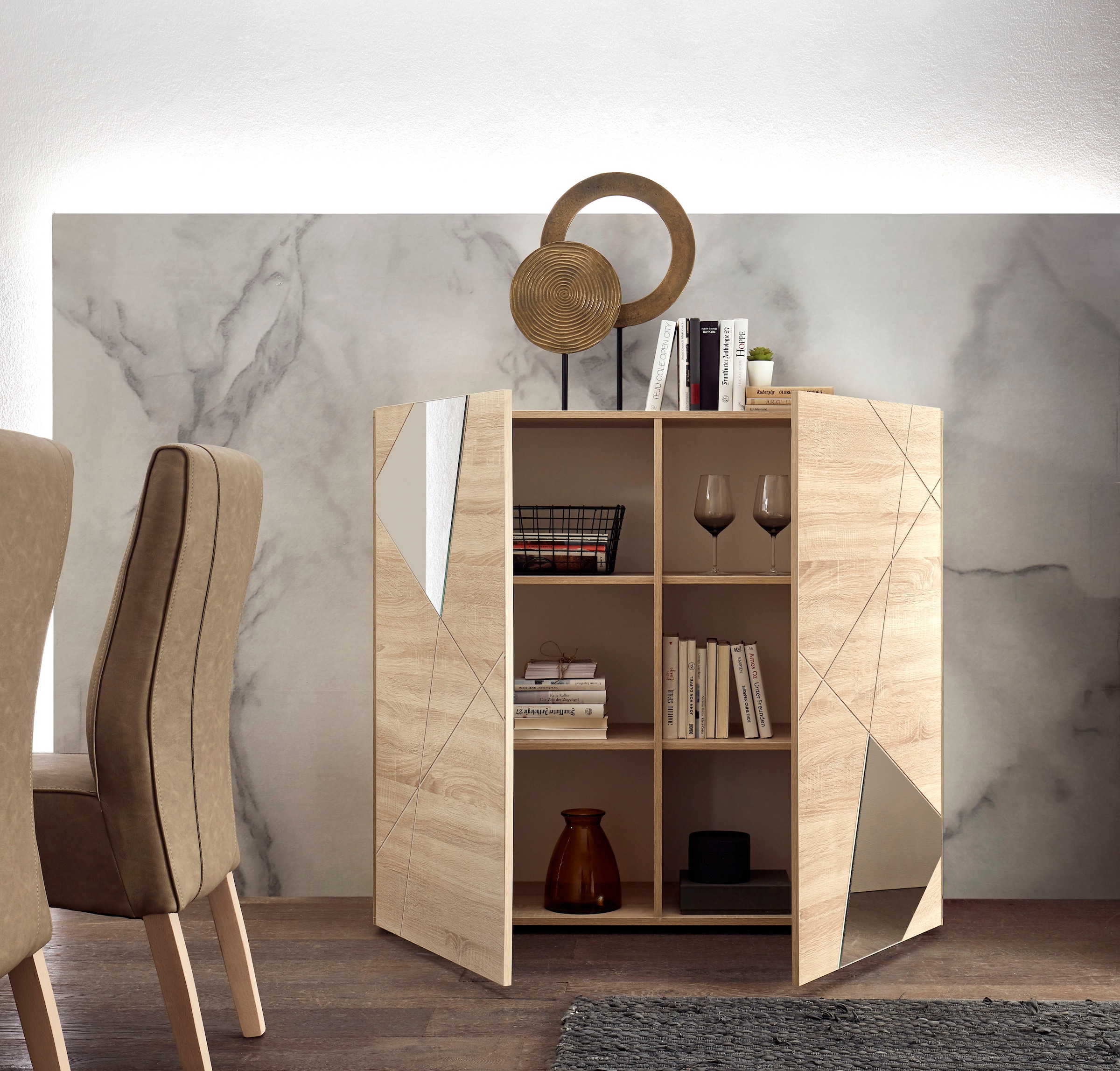 INOSIGN Highboard »Vittoria«, Breite 121 cm, Front mit Siebdruck und Spiegel