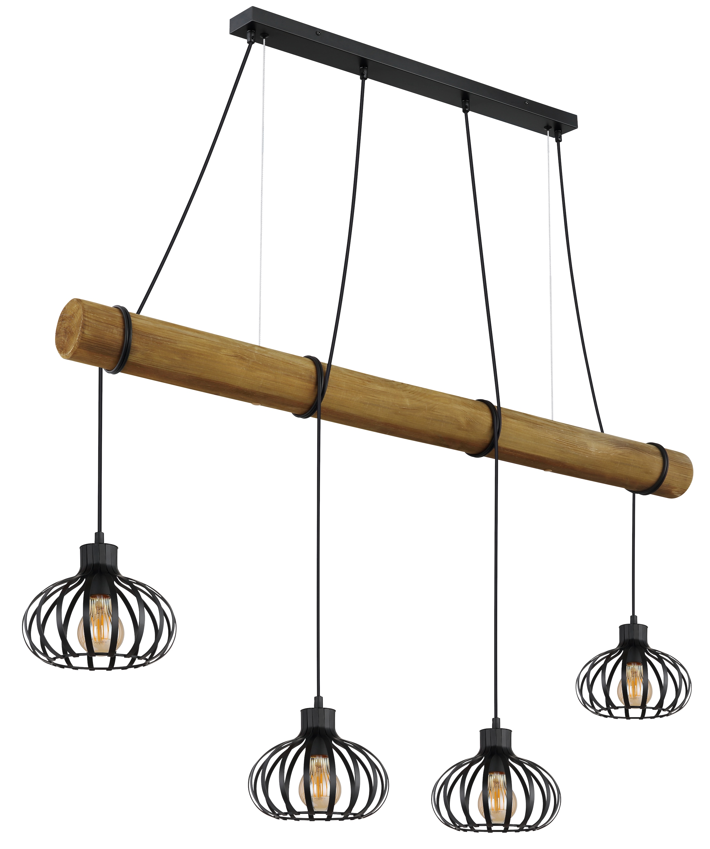 GLOBO LIGHTING Hängeleuchte »CALDWELL« E27 1 Stk. Schwarze Hängeleuchte, Holz & Metallstäbe, Kabel zum Herumwickeln