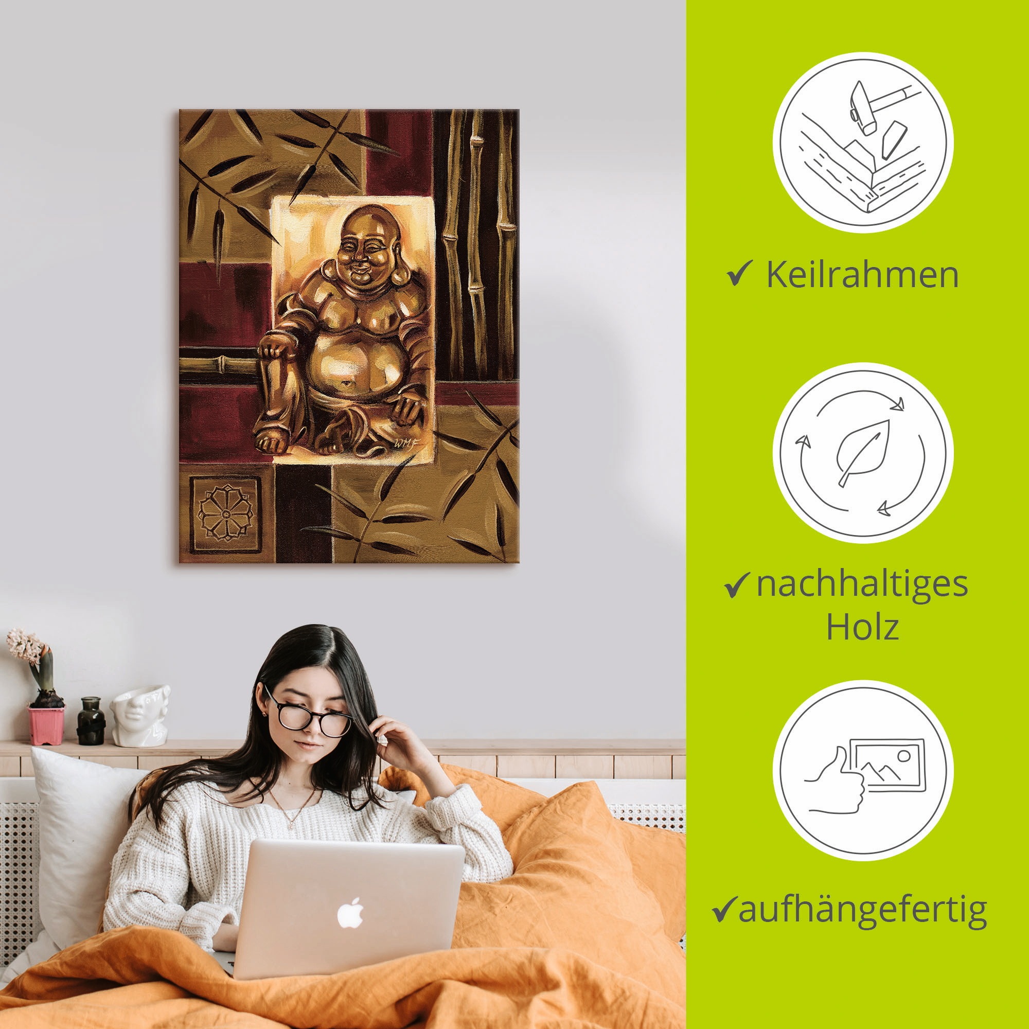 Artland Wandbild »Lachender Buddha«, Religion, (1 St.), als Leinwandbild, Poster in verschied. Größen