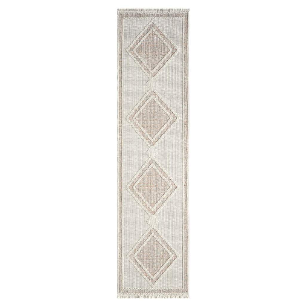 Carpet City Teppich »LINDO 8853«, rechteckig, 11 mm Höhe, Kurzflor, Hochtief-Muster/ 3D-Effekt, Fransen, Boho-Stil, Wohnzimmer