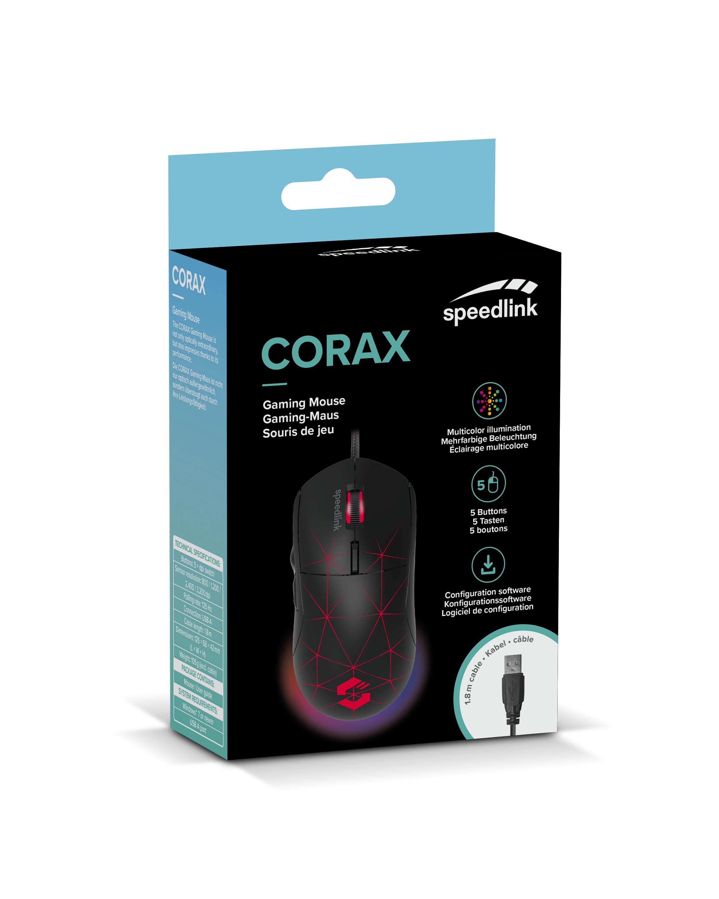Speedlink Gaming-Maus »CORAX«, RGB-Beleuchtung, 3.200 dpi