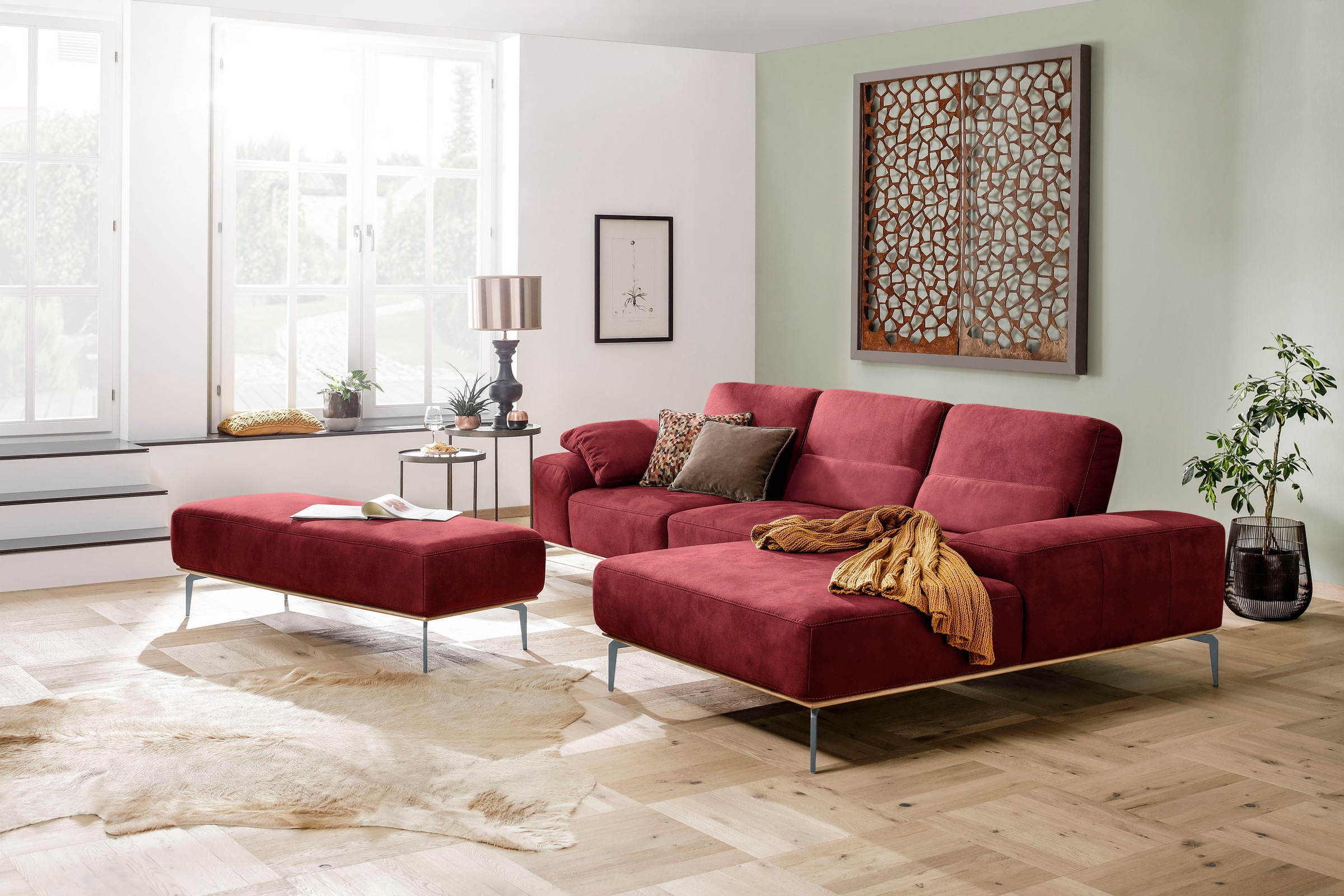 W.SCHILLIG Ecksofa »run, Designsofa mit tollem Sitzkomfort, bequem, L-Form«, mit elegantem Holzsockel, Füße in Silber matt, Breite 299 cm