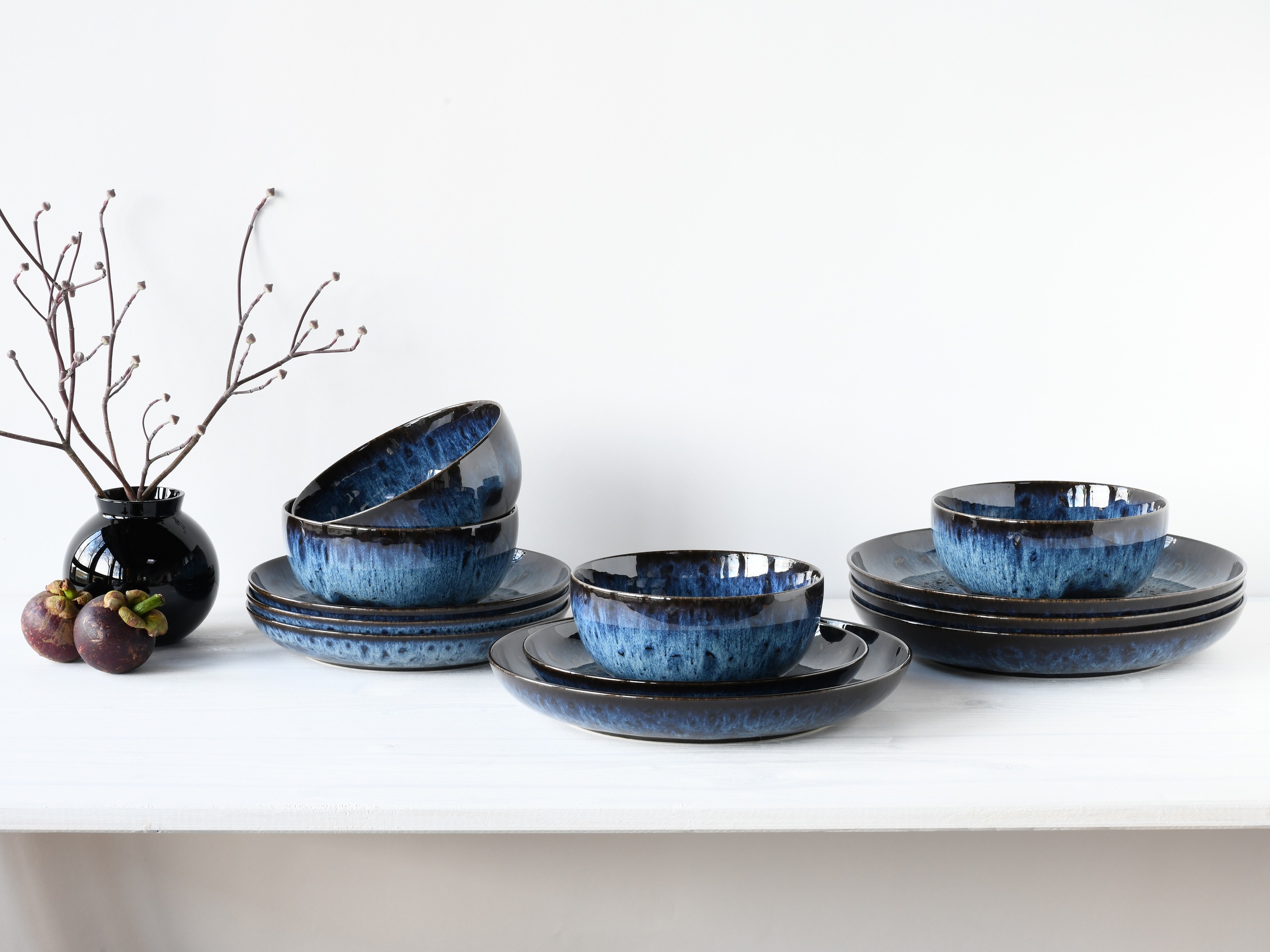 CreaTable Teller-Set »Allround Magic Blue, Tellerset, 12-tlg.« Moderne Coupeform, Reaktivglasur