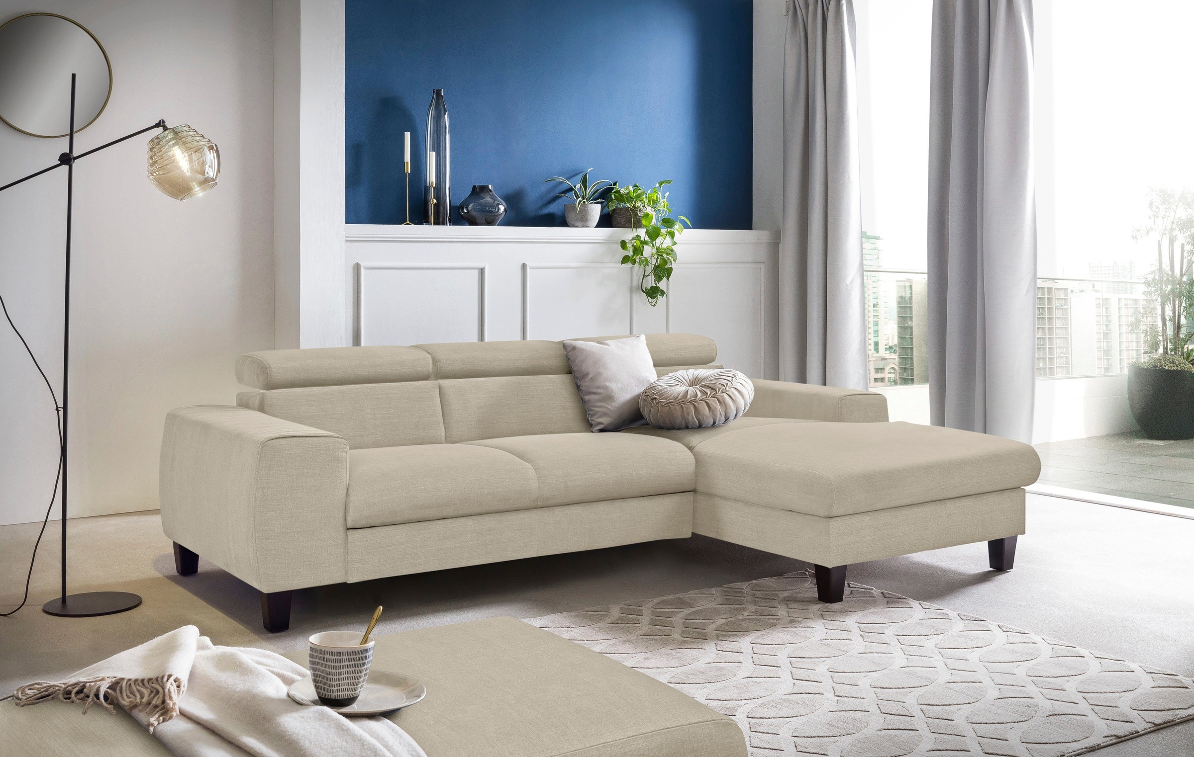 COTTA Polstergarnitur »Morven L-Form«, (Set), Set bestehend aus: Ecksofa mit Kopfteilverstellung & Hocker