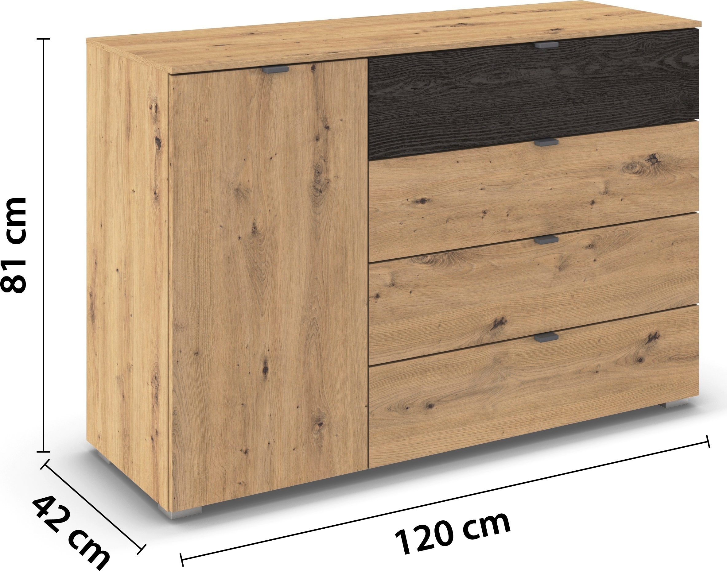 rauch Kombikommode »Sideboard Kombikommode Schubladenkommode APOLLON« Breite 120 cm, Höhe 81 cm,  1 Tür, 4 breite Schubladen, Einlegeböden verstellbar MADE IN GERMANY