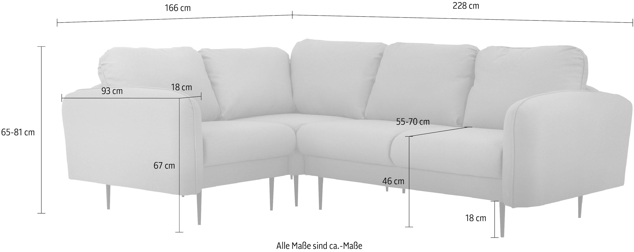 Leonique Ecksofa »Skidi L-Form«, mit losen Rückenkissen und Keder oben auf der Armlehne