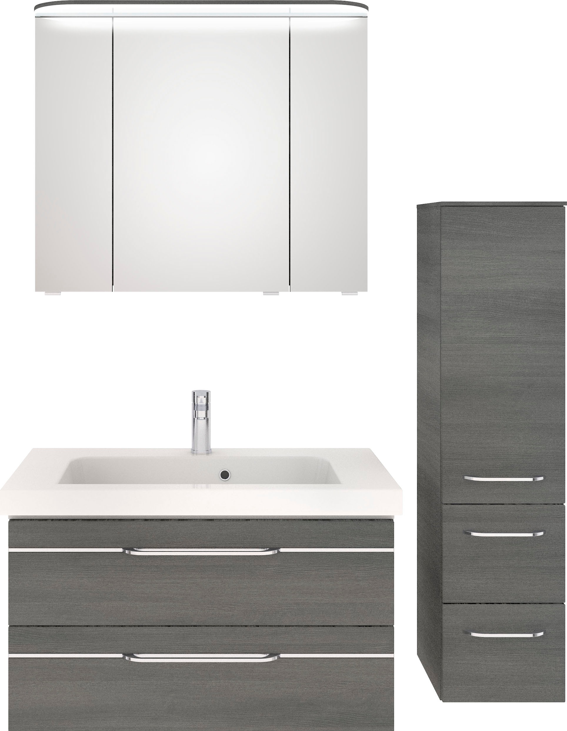 Saphir Badmöbel-Set »Balto Sprint 3-teilig, Mineralmarmor-Waschtisch mit LED-Spiegelschrank«, (4 St.), Badezimmer Set mit Midischrank, inkl Türdämpfer, 4 Türen, 4 Schubladen