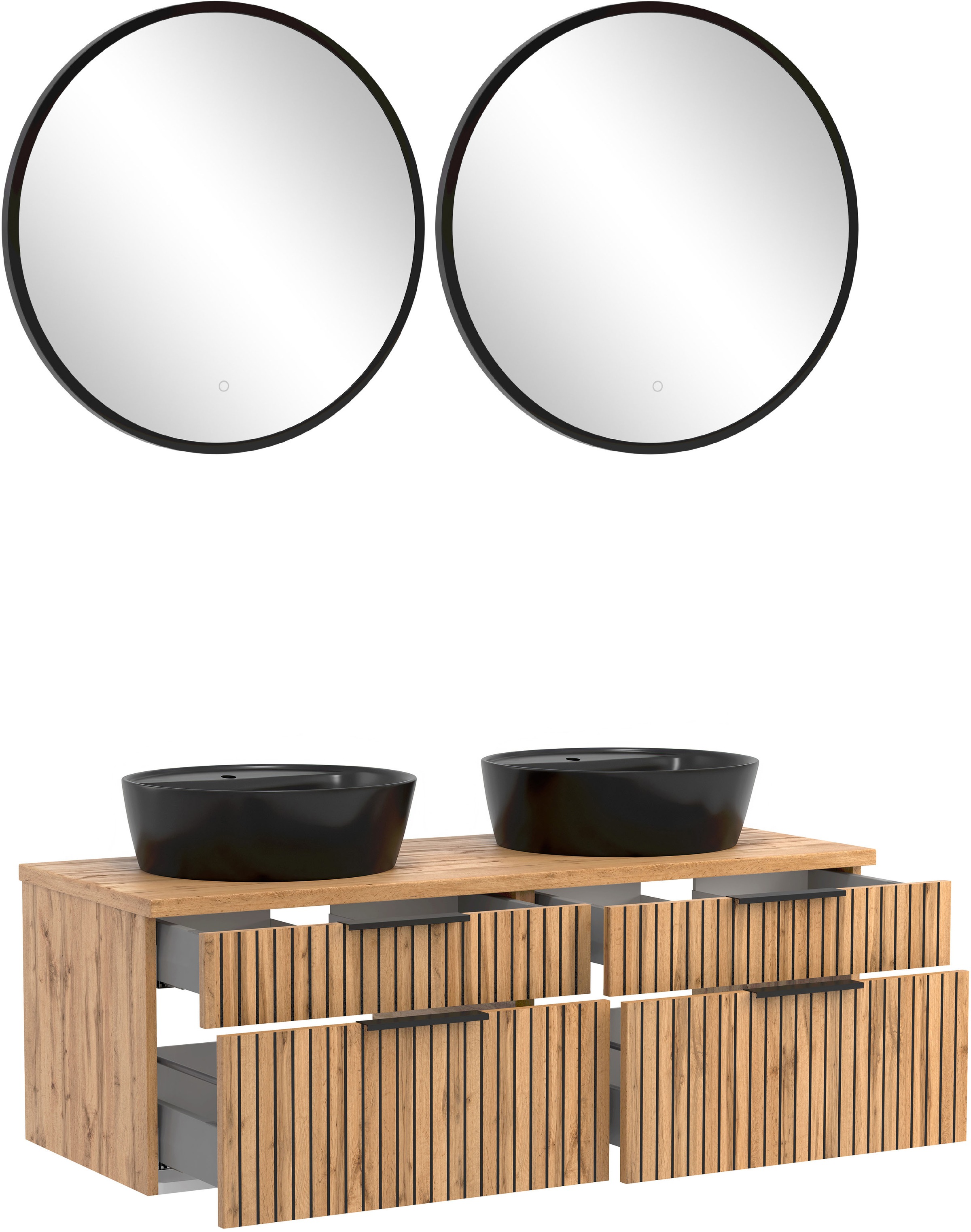welltime Badmöbel-Set »Welltime, Carlton Waschtisch-Set, 80 oder 120 cm, gestreift«, (3 St.)