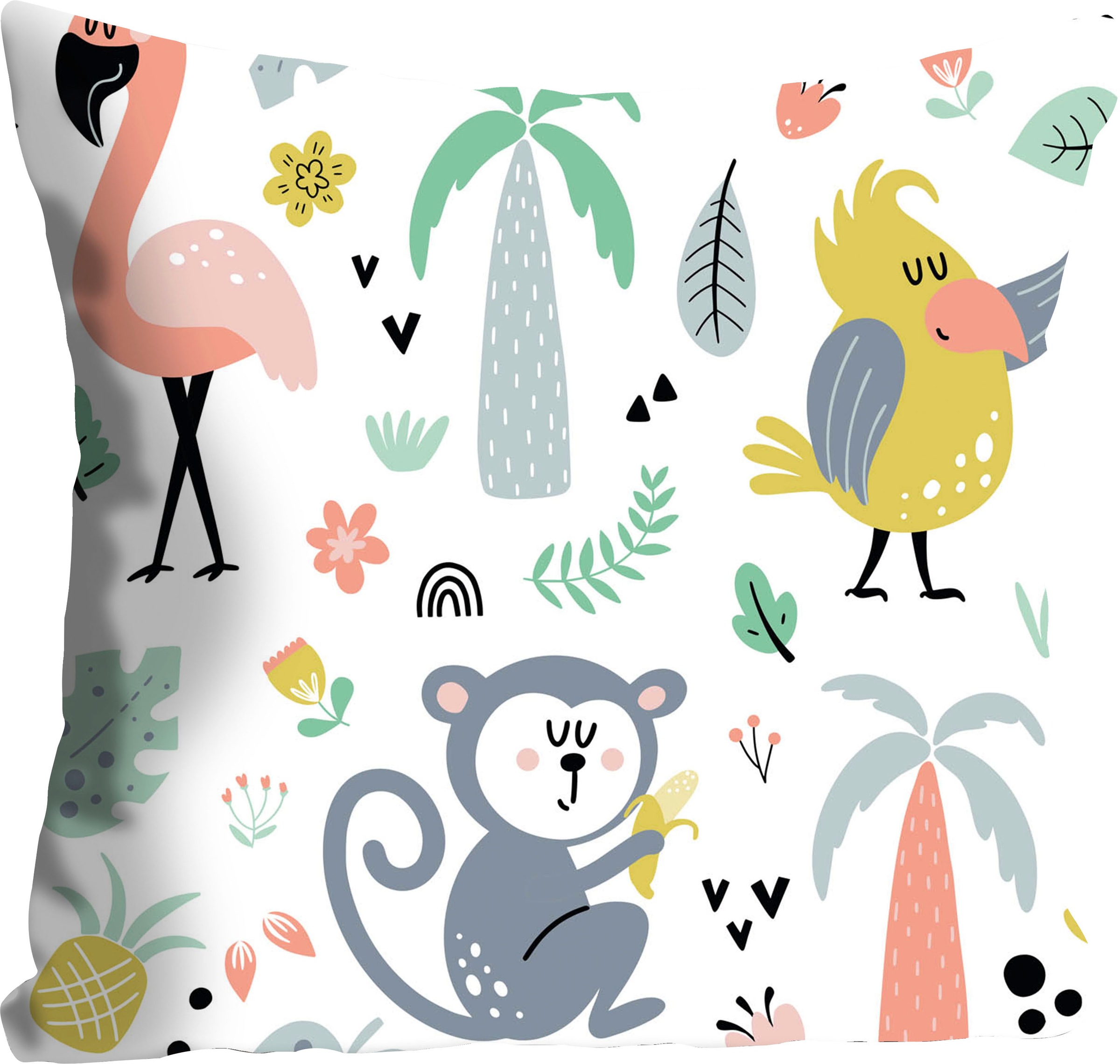 queence Dekokissen »Evgenia«, Kissenhülle,Kinder,Papagei,Flamingo,Bunt,Trop günstig online kaufen