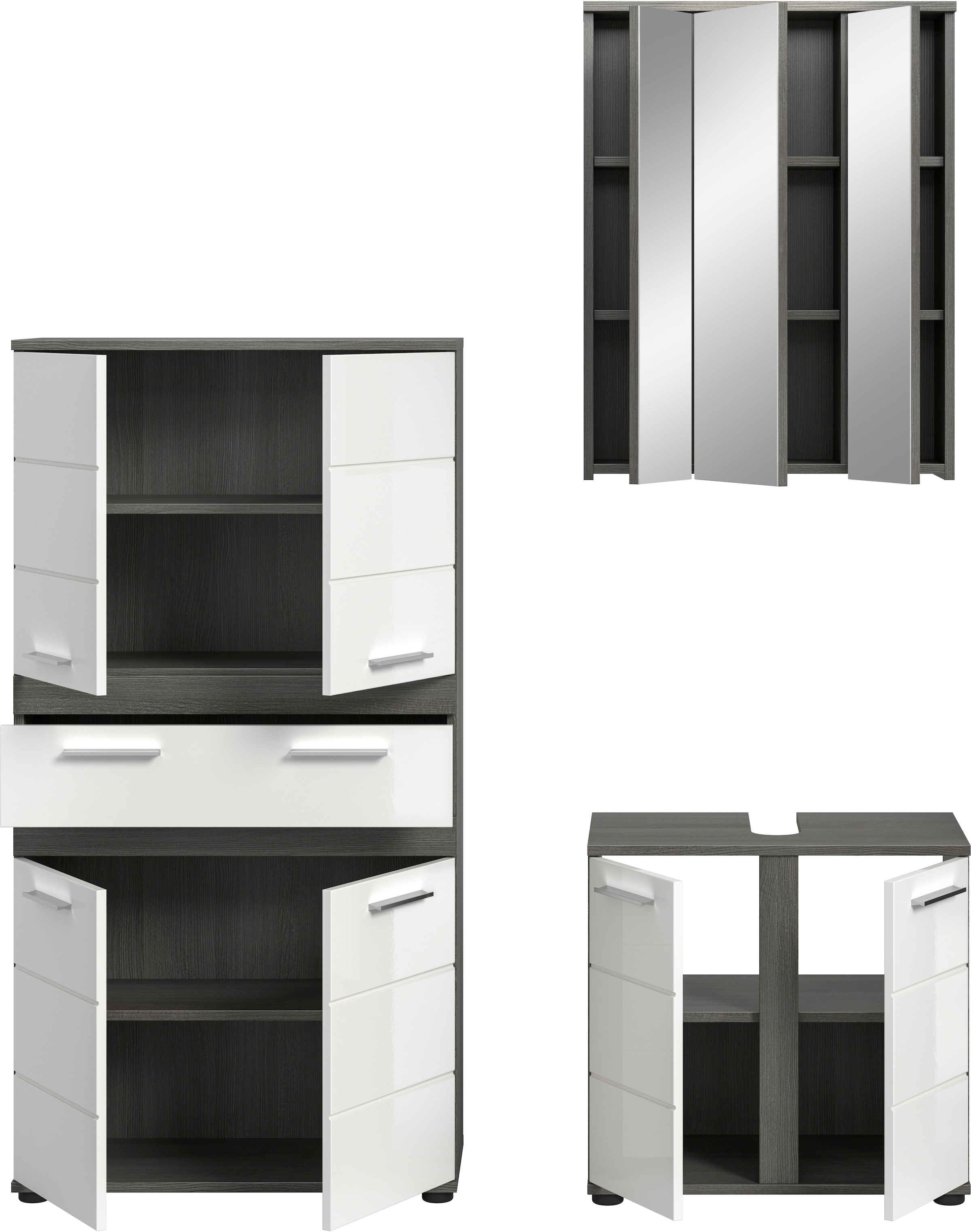 welltime Badmöbel-Set »LUCCA, 3-tlg. Badkombination, viel Stauraum, modernes Design« 3 Stk. tlg.