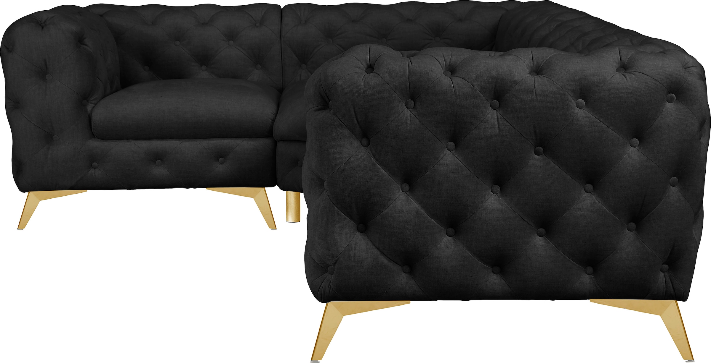 Leonique Chesterfield-Sofa »Ecksofa GLYNIS L-Form mit Wellenunterfederung, Maße B/T/H 264/204/75cm«, aufwändige Knopfheftung, moderne Chesterfield Optik, Fußfarbe wählbar