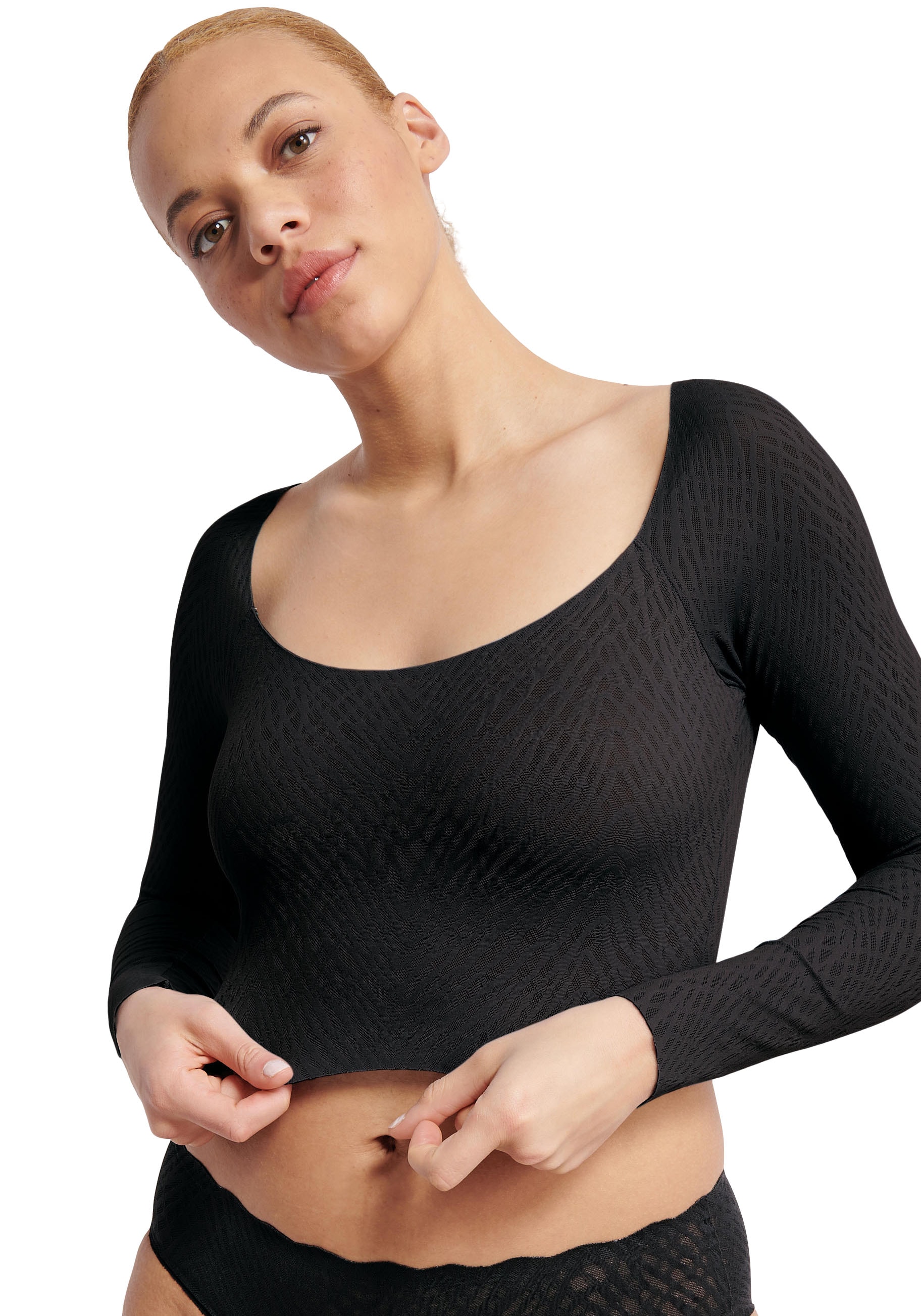 sloggi Spitzenshirt »ZERO Feel Bliss Top Long Sleeve«, nahtlos mit Spitzenoptik, Jaquardmuster