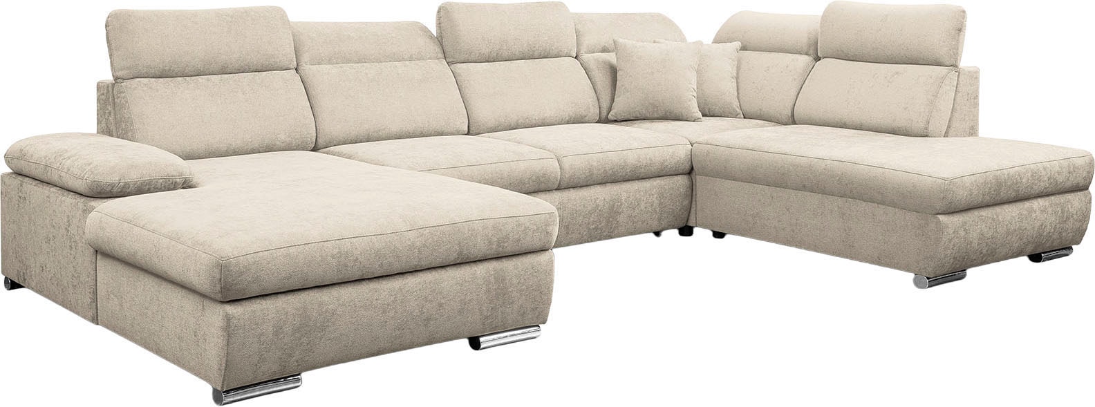 WERK2 Wohnlandschaft »Cordoba inkl. Bett & Bettkasten, Kopfteilverstellung, zeitlos, elegant« Struktur, U-Form, XXL, Schlaffunktion, Bettkasten