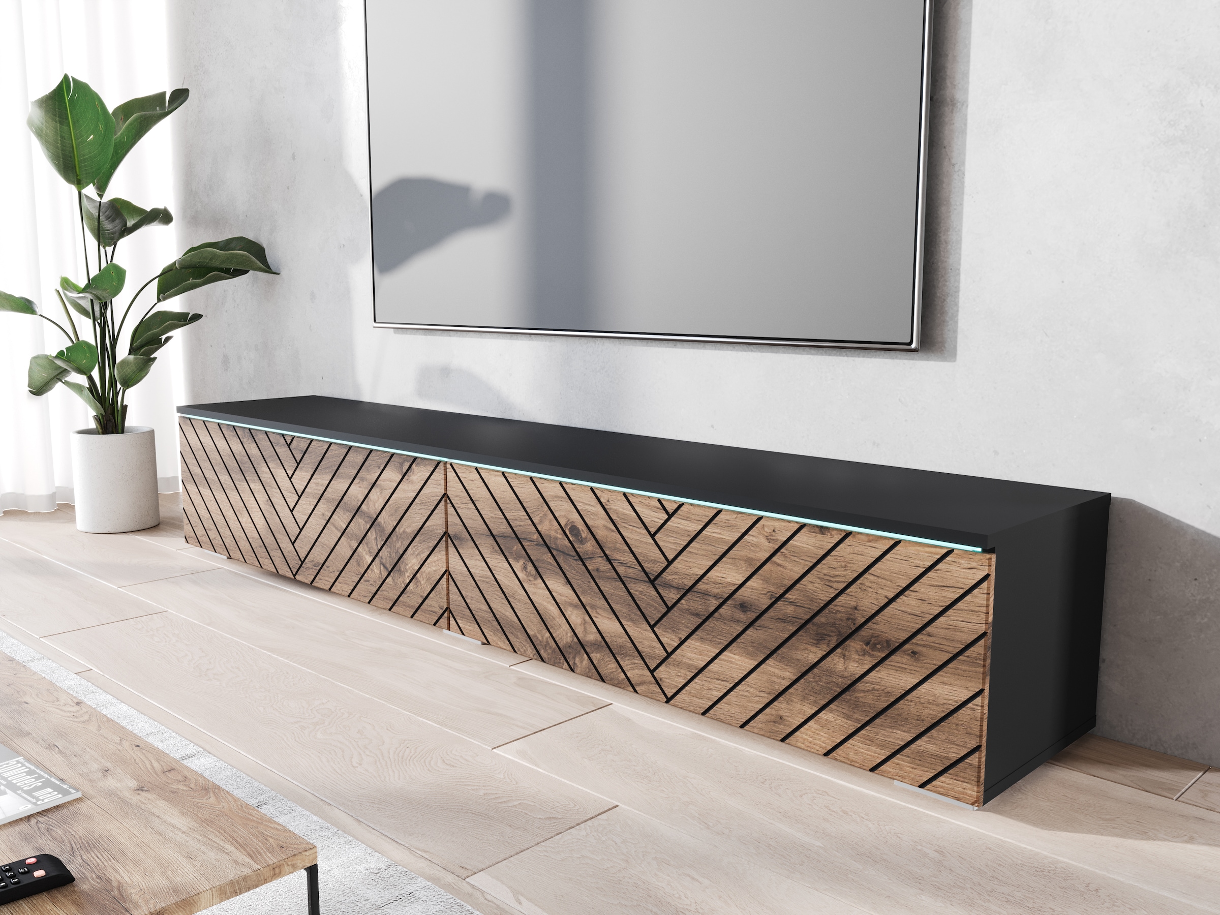 INOSIGN Lowboard »Vera, wahlweise mit oder ohne Beleuchtung«, gefräste MDF Front mit 3D Effekt, stehend und hängend montierbar