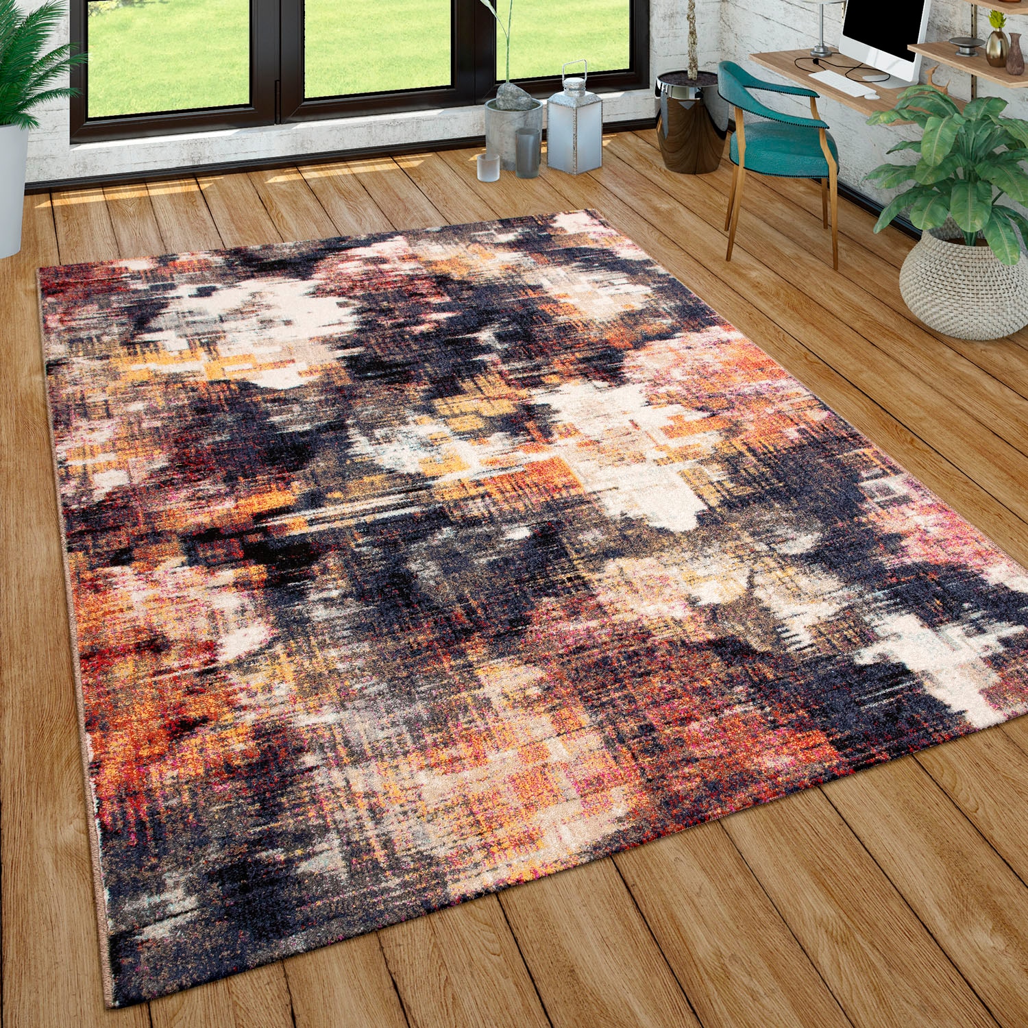 Paco Home Teppich »Jazz 710«, rechteckig, 13 mm Höhe, Kurzflor, modernes buntes Design und Used-Look