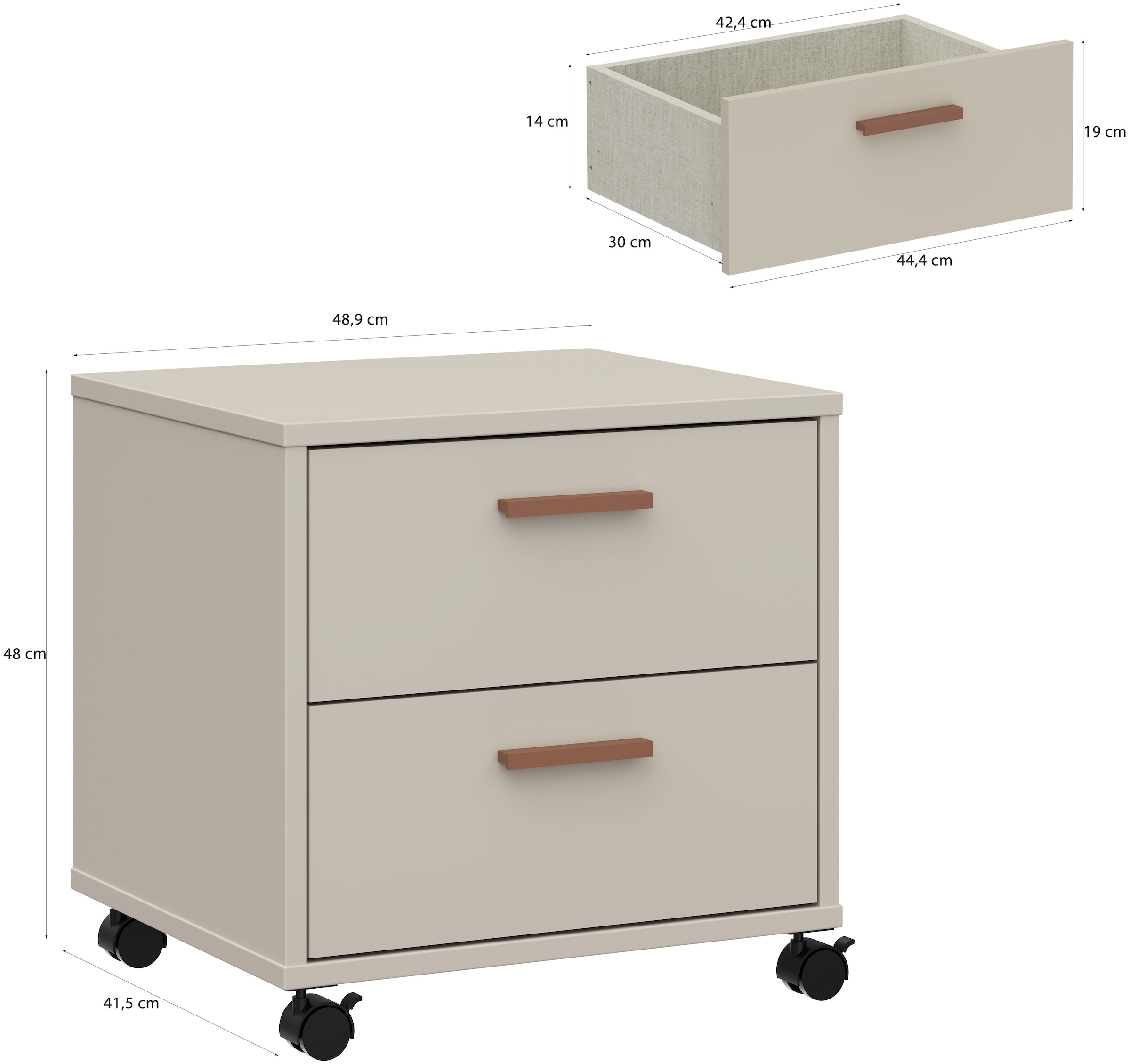 FORTE Nachtkommode »Milles Jugendzimmer« Nako auf Rollen, Schubkästen Vollauszug