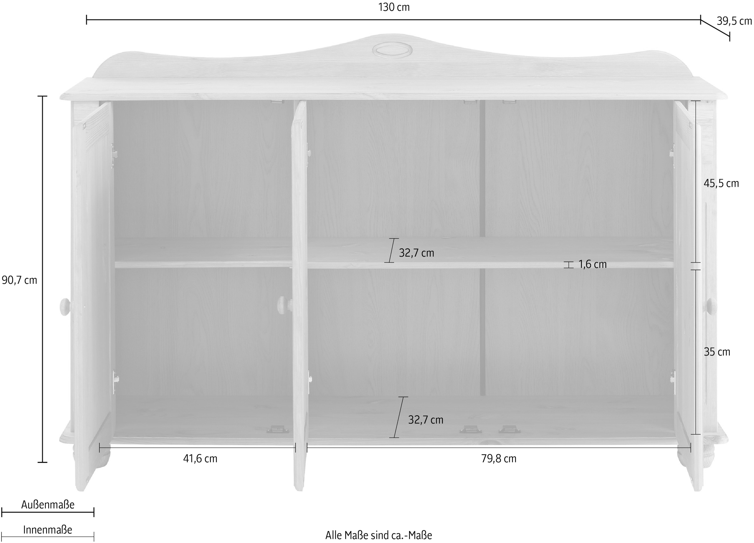 Home affaire Sideboard »Adele«, 3-türig, Breite 130 cm, aus massiver Kiefer