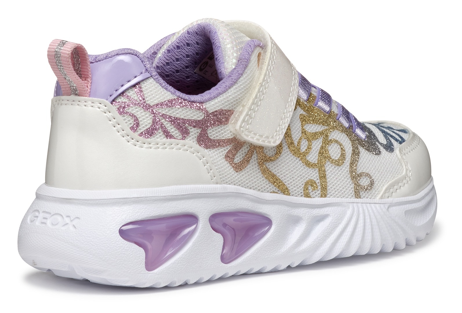 Geox Sneaker »J ASSISTER GIRL Blinkschuh«, Klettschuh mit bunt glitzerndem Schleifchen Muster und Blinkfunktion